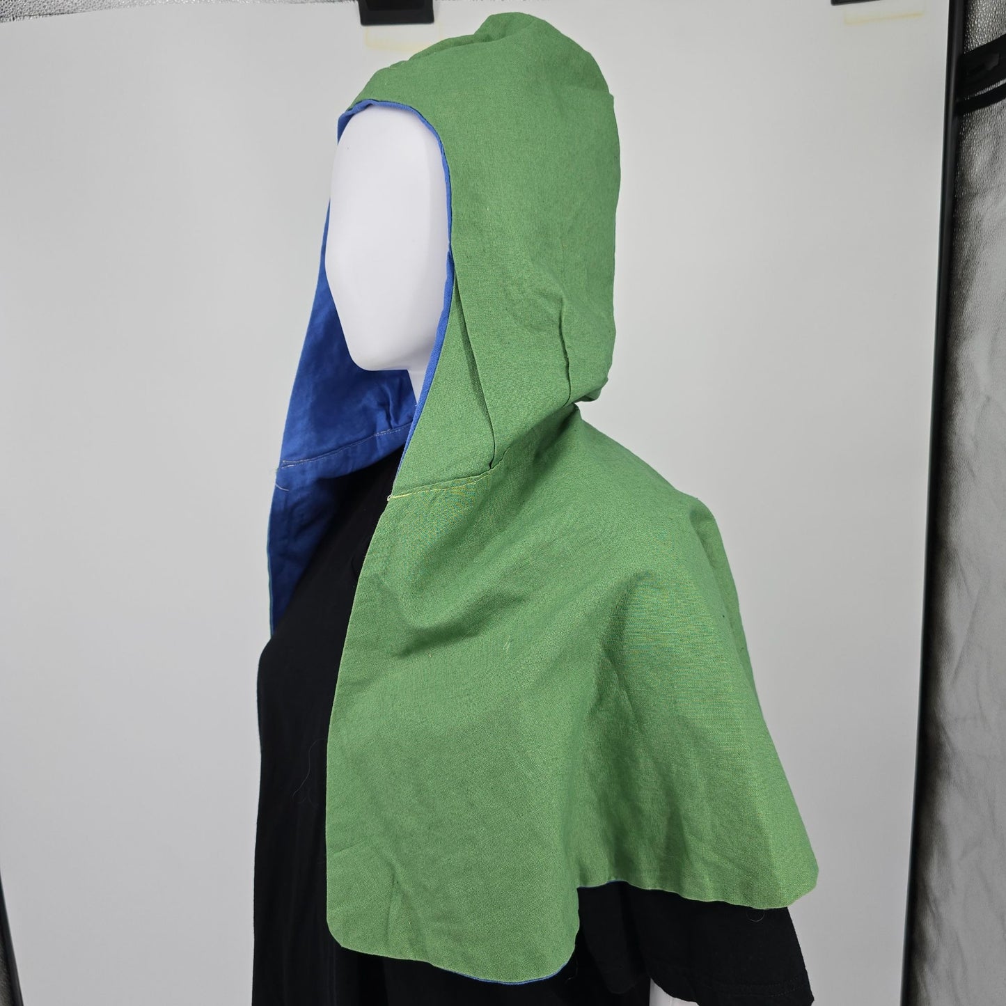 Vintage 1970s Handmade Reversible Blue/Green Costume/Theater Hooded Capelet (OS)