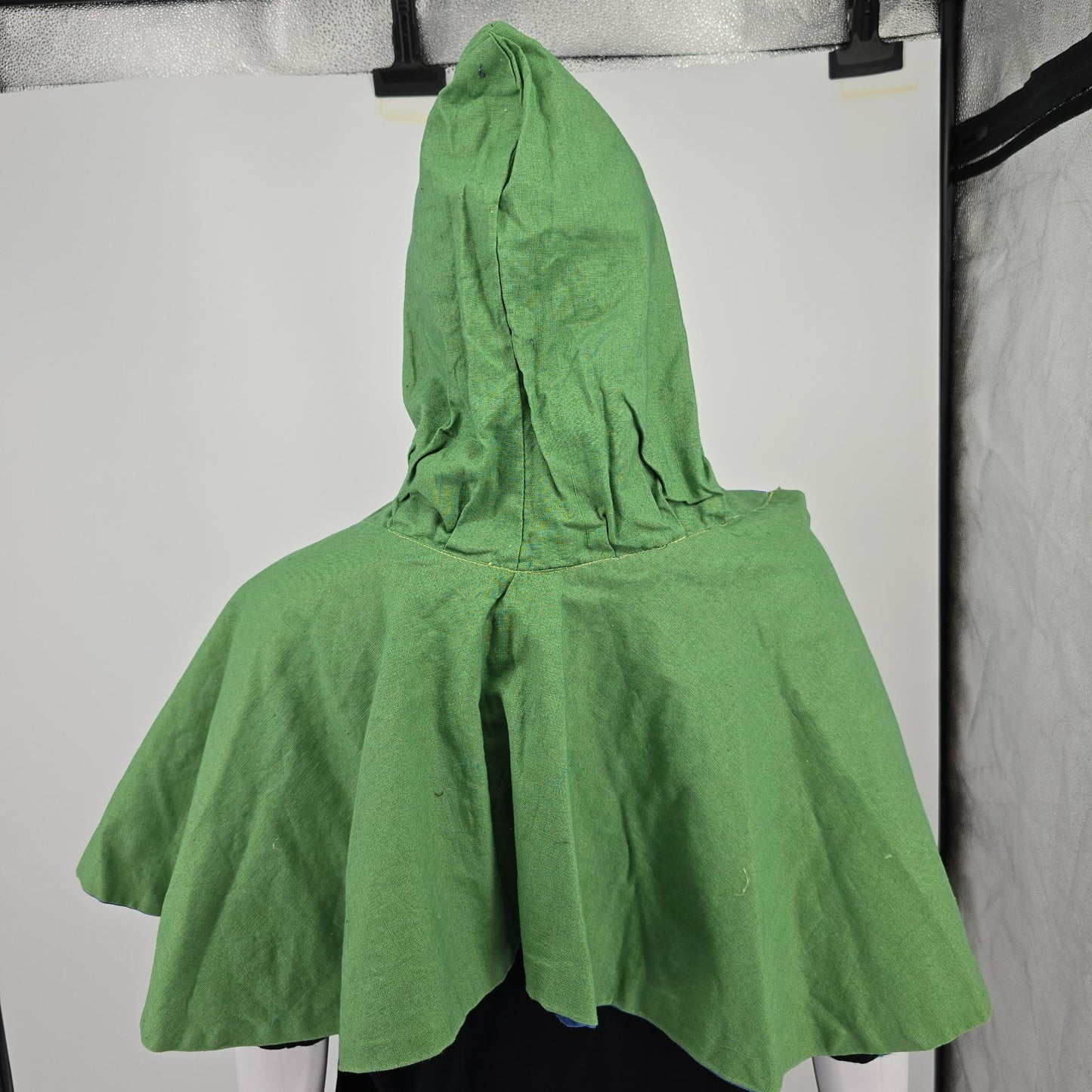 Vintage 1970s Handmade Reversible Blue/Green Costume/Theater Hooded Capelet (OS)