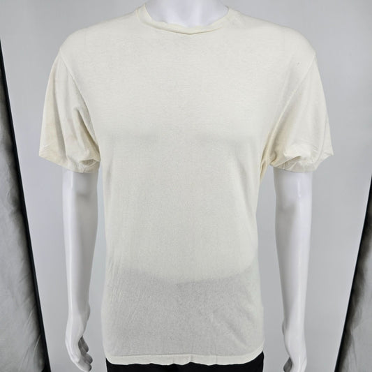 Vintage 1990s Hanes Blank White Single Stitch Crew Neck Cotton T-Shirt (M/L)