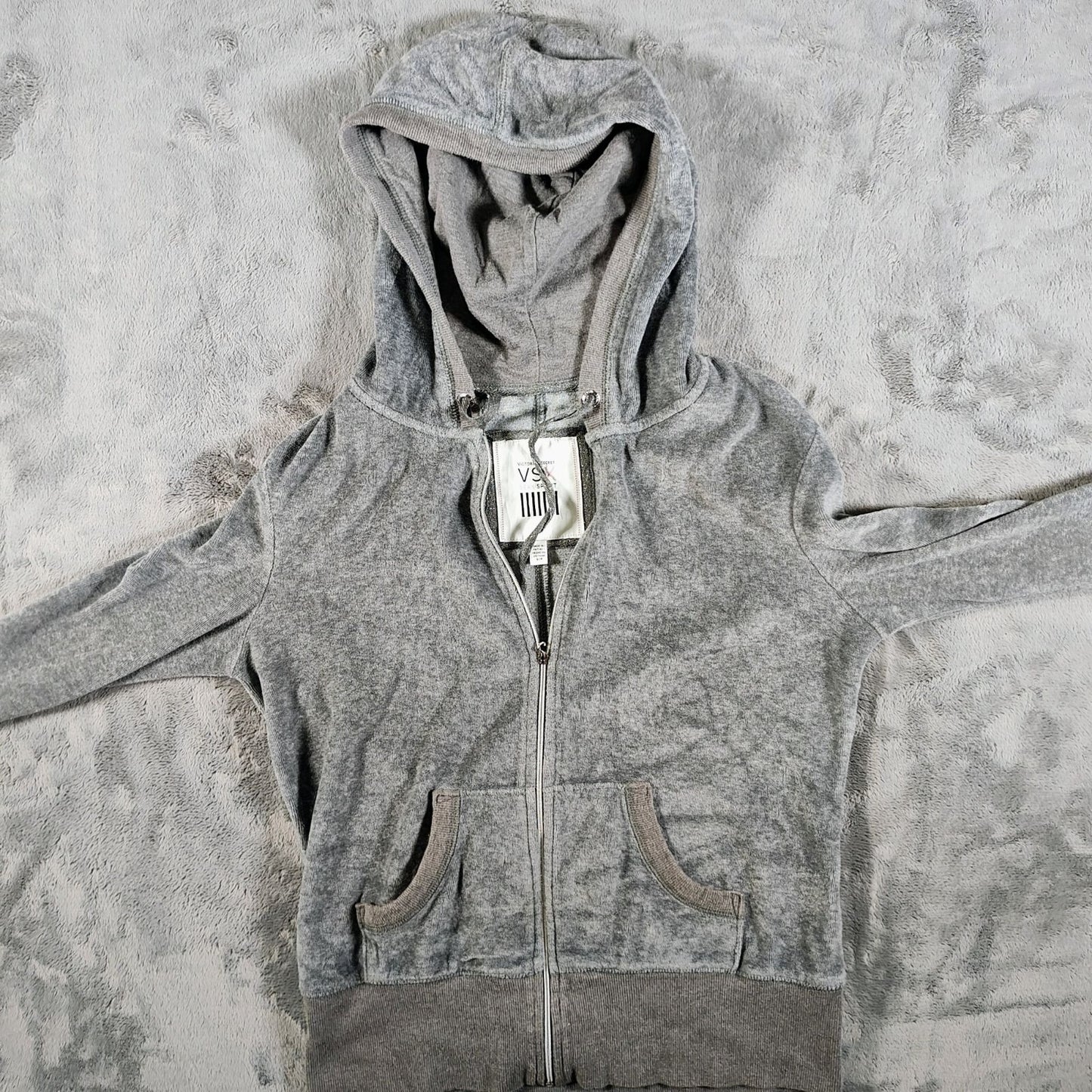 2010s Victoria's Secret VSX Sexy Sport Grey Zip-Up Hoodie Jacket (Small)