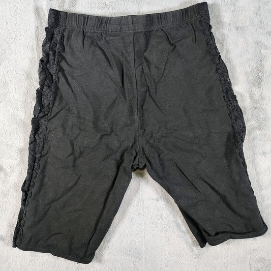 Vintage 1980s LA Workout Black Lace Side Panel Spandex Exercise Shorts (M)