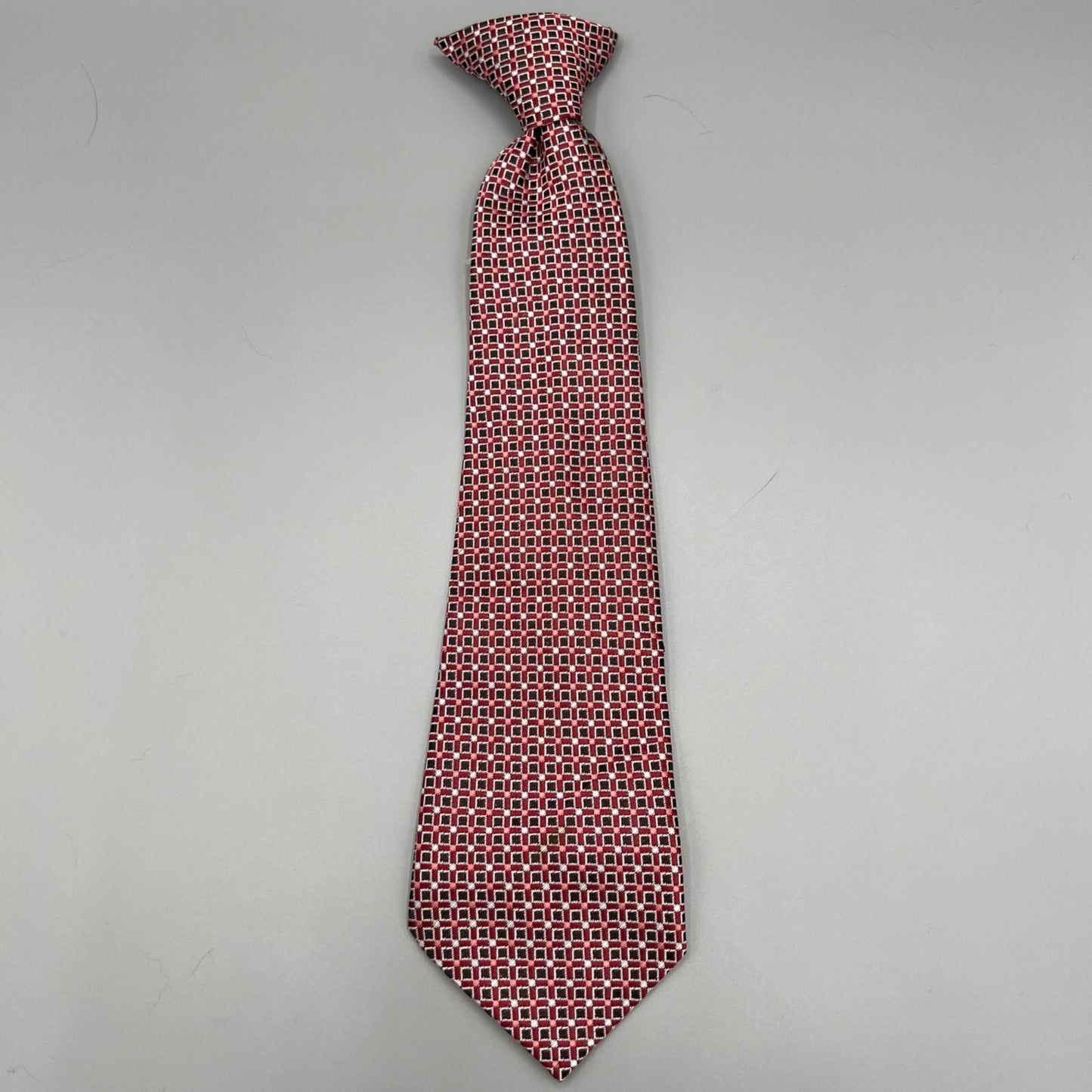 8-10 Years Old Boys 13" Length Red & Black Geometric Patterned Clip-On Tie