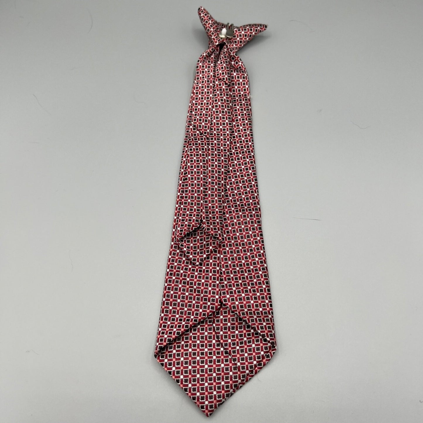 8-10 Years Old Boys 13" Length Red & Black Geometric Patterned Clip-On Tie