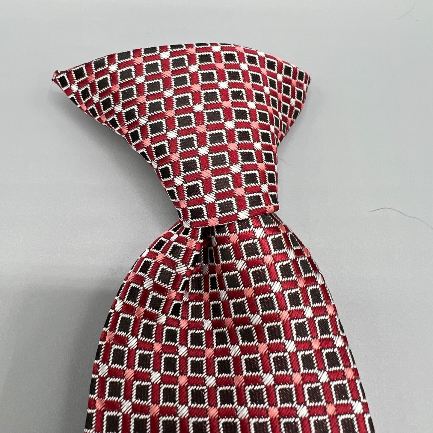 8-10 Years Old Boys 13" Length Red & Black Geometric Patterned Clip-On Tie