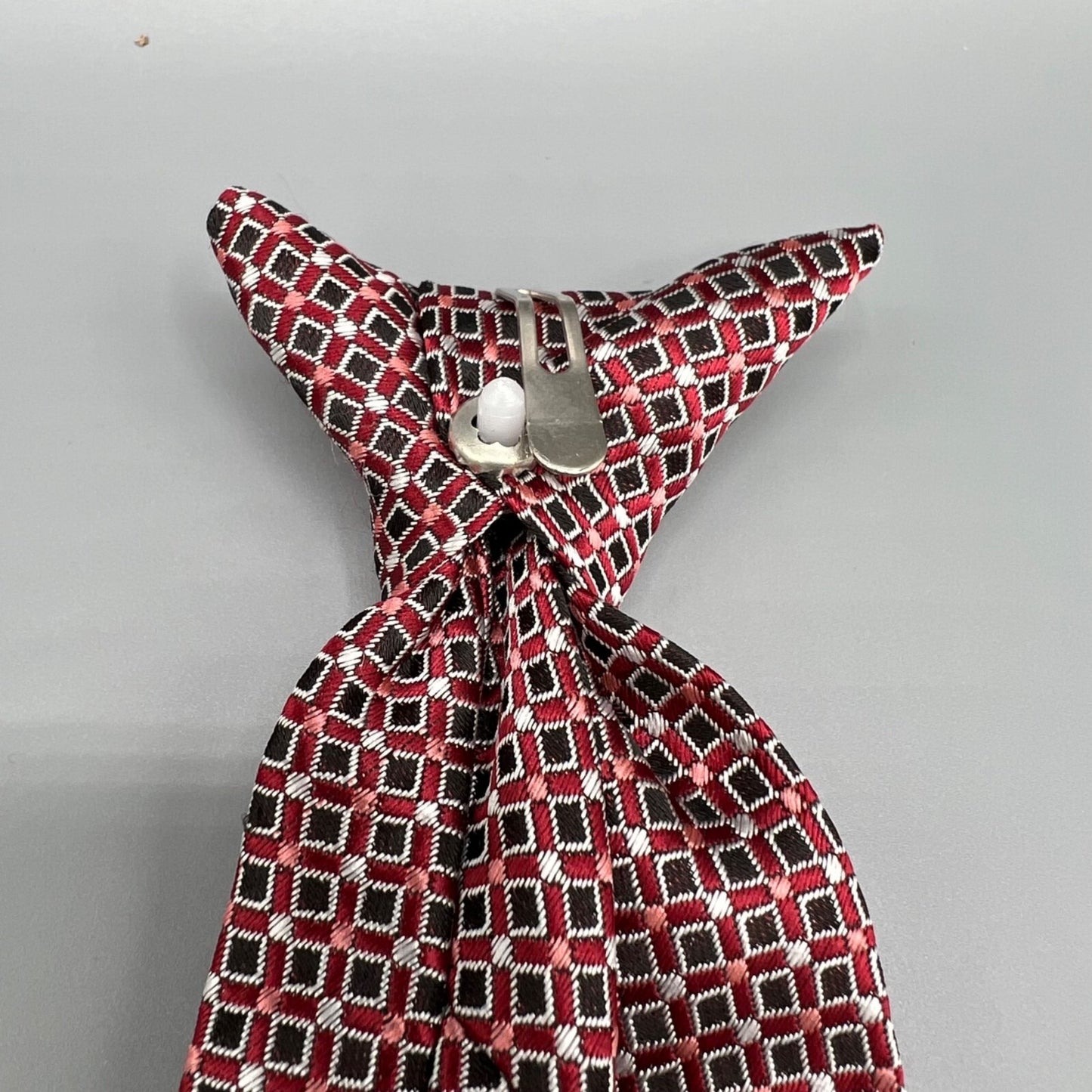 8-10 Years Old Boys 13" Length Red & Black Geometric Patterned Clip-On Tie