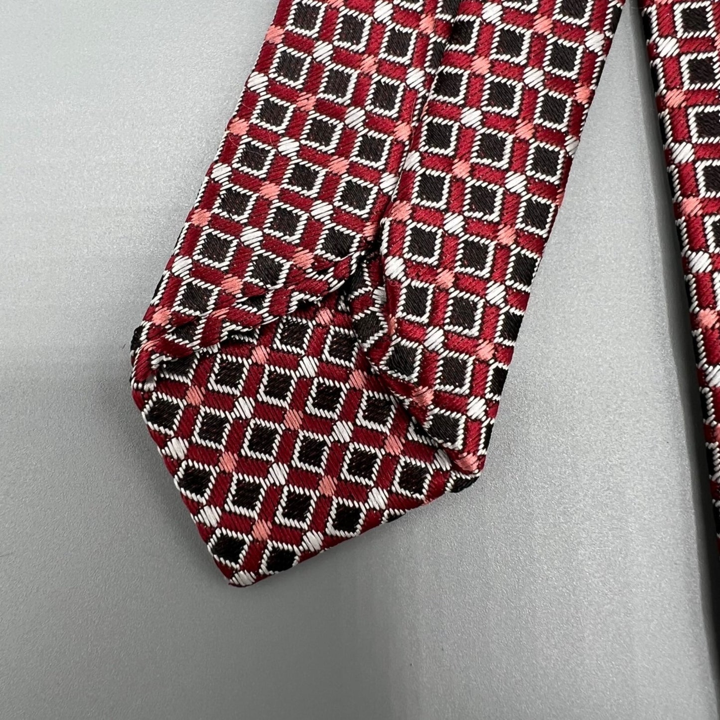 8-10 Years Old Boys 13" Length Red & Black Geometric Patterned Clip-On Tie