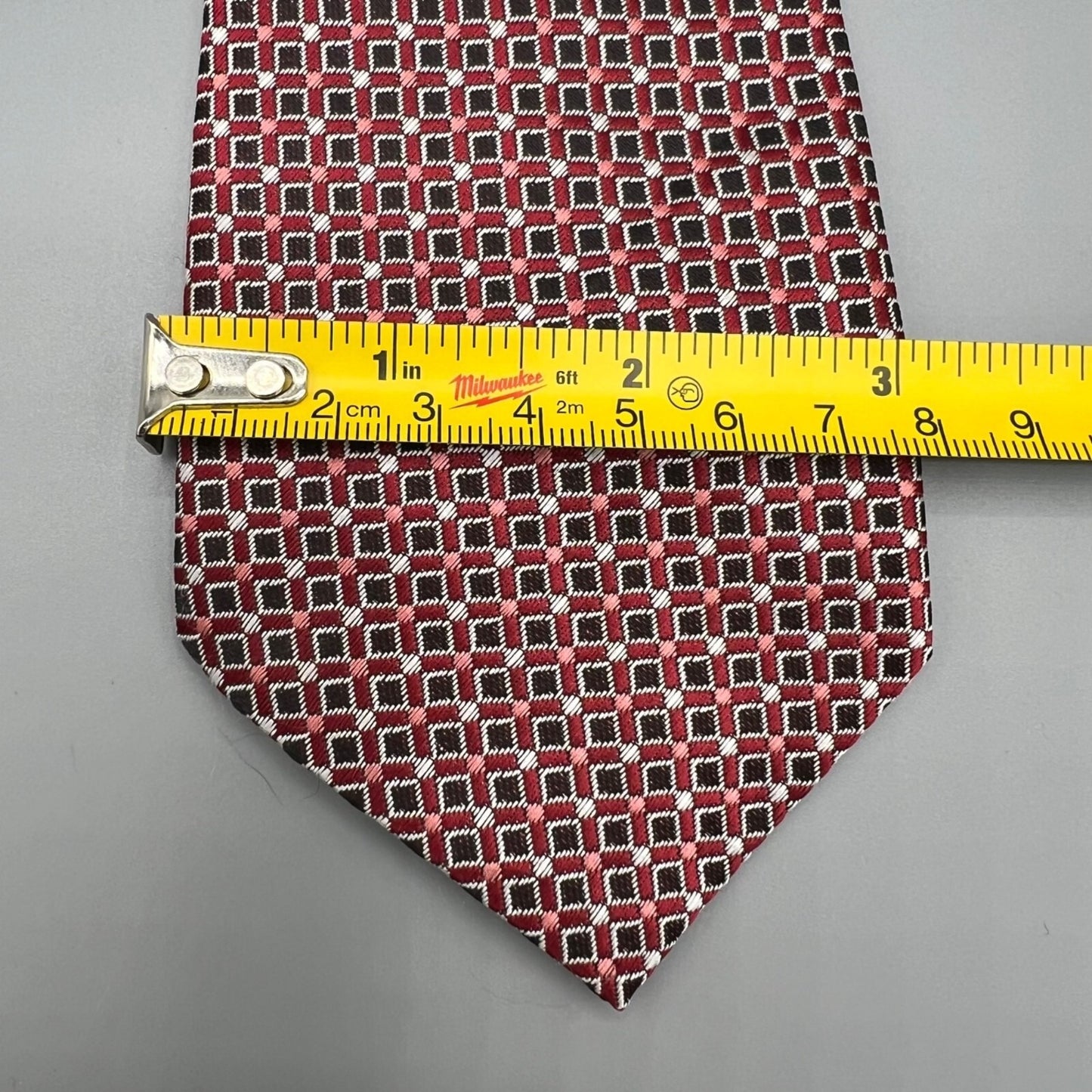 8-10 Years Old Boys 13" Length Red & Black Geometric Patterned Clip-On Tie
