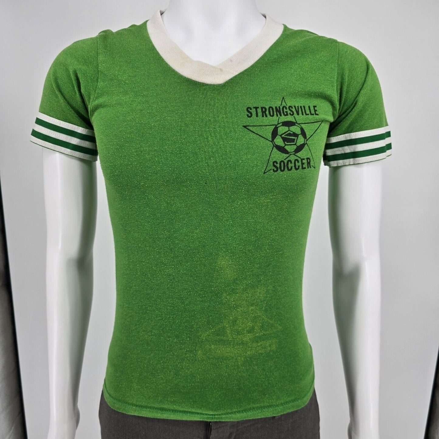 Vintage 1980s Soffe Shirts Strongville Soccer Jersey #39 Ringer Tee T-Shirt (XS)