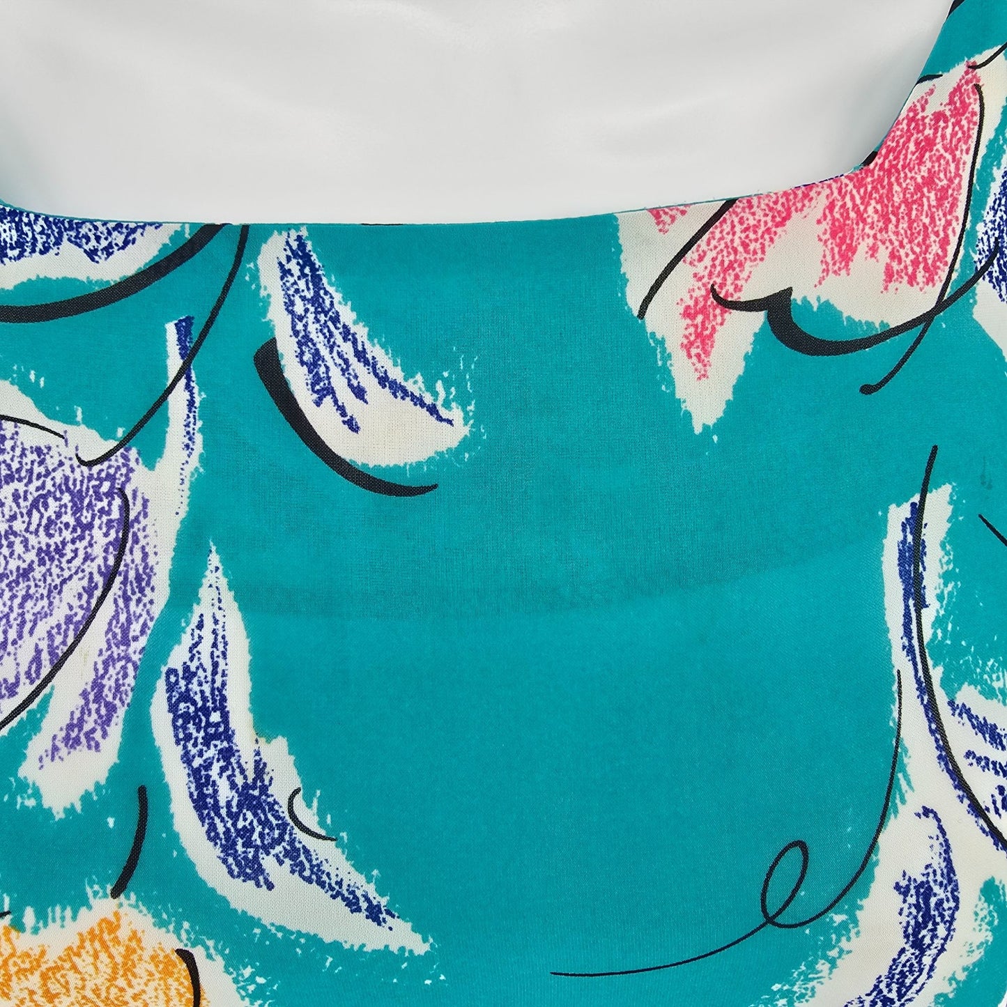 Vintage 1980s Teal Abstract Tulip Print Flapper Revival Midi Dress (18/XL)