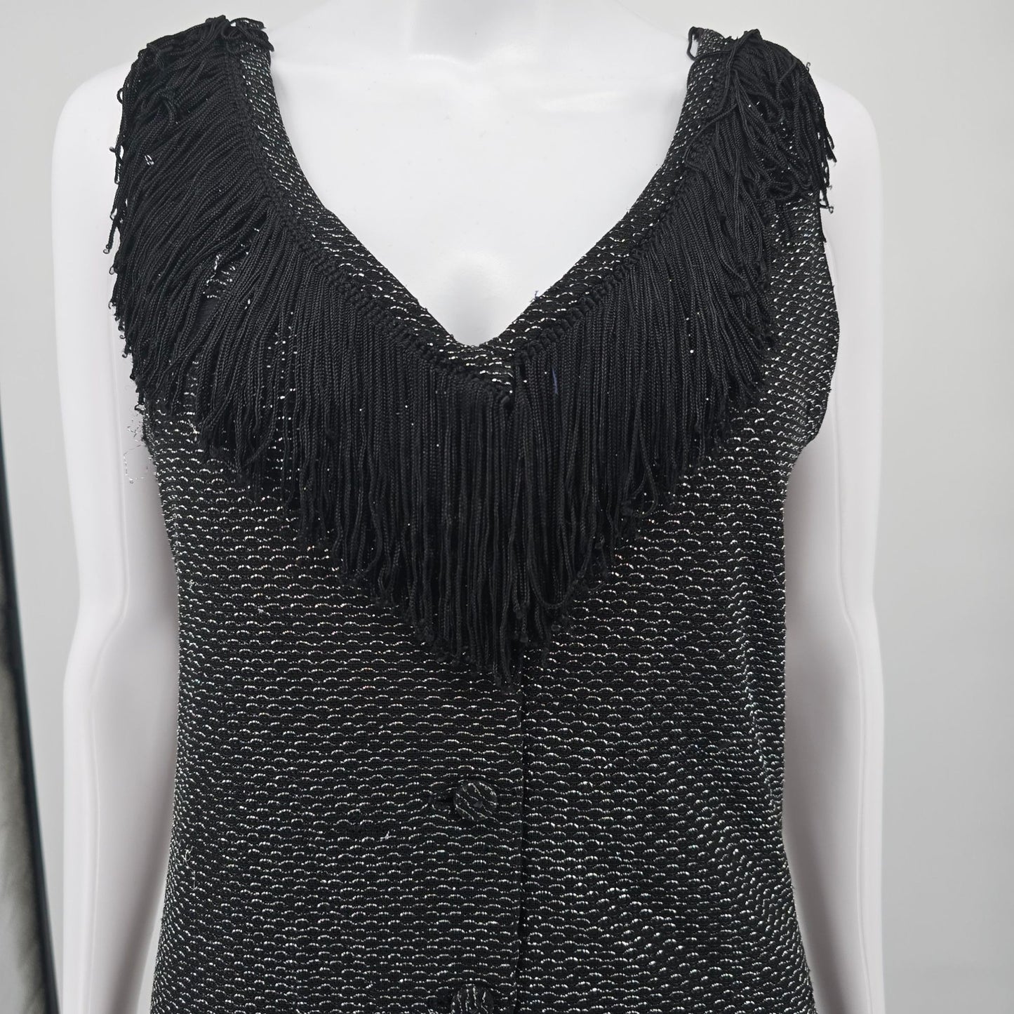 Vintage 1960s Orvieto Creations Black Metallic Knit Flapper Revival Dress (M)