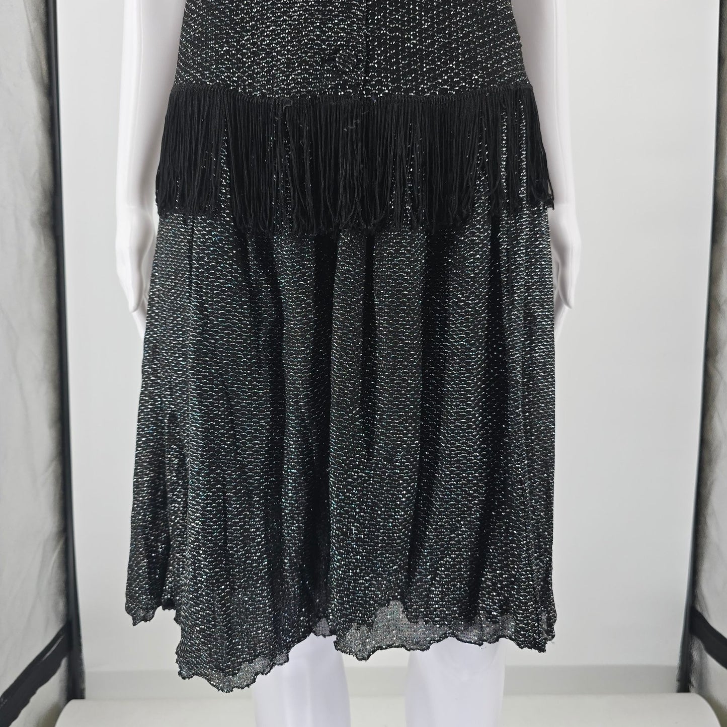 Vintage 1960s Orvieto Creations Black Metallic Knit Flapper Revival Dress (M)