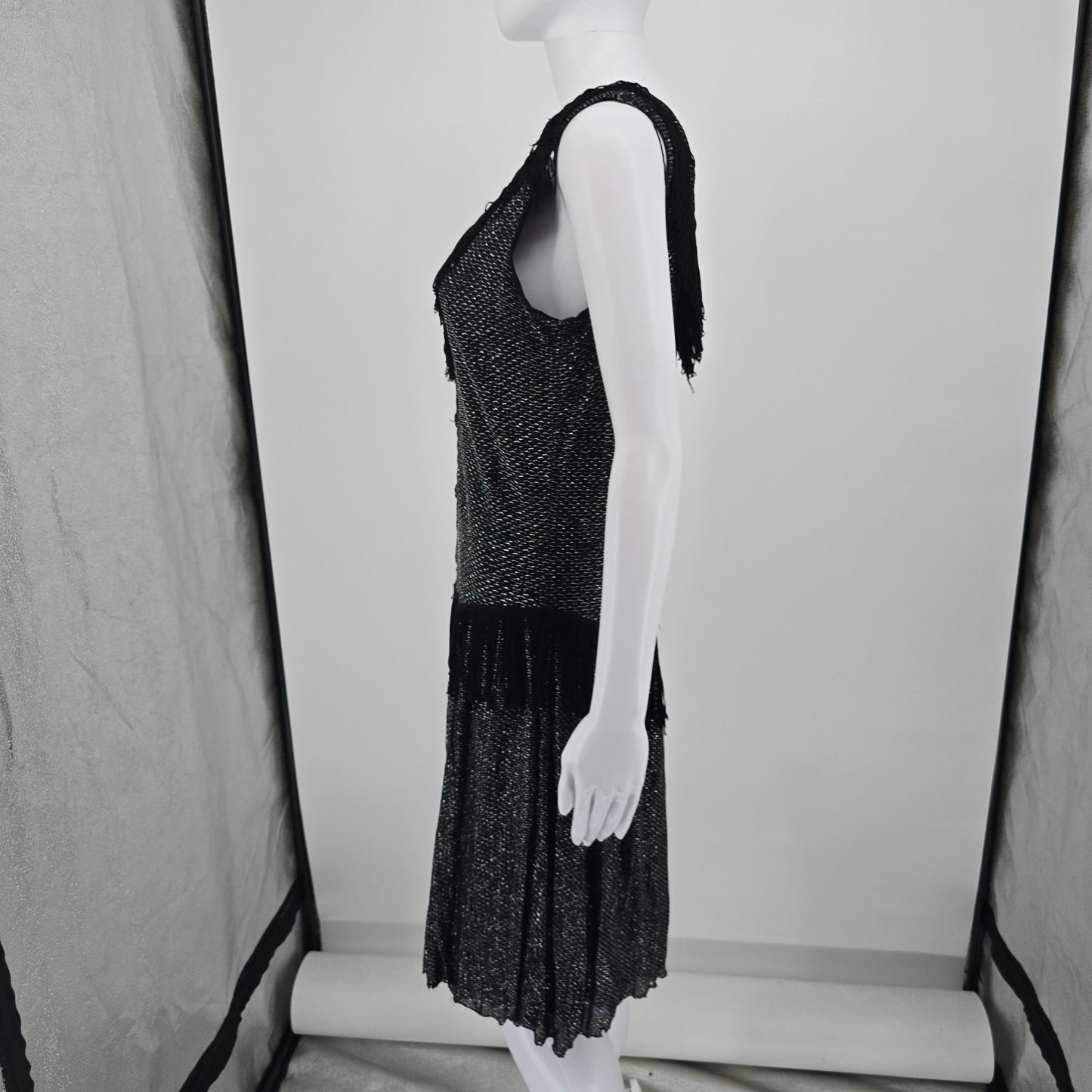 Vintage 1960s Orvieto Creations Black Metallic Knit Flapper Revival Dress (M)