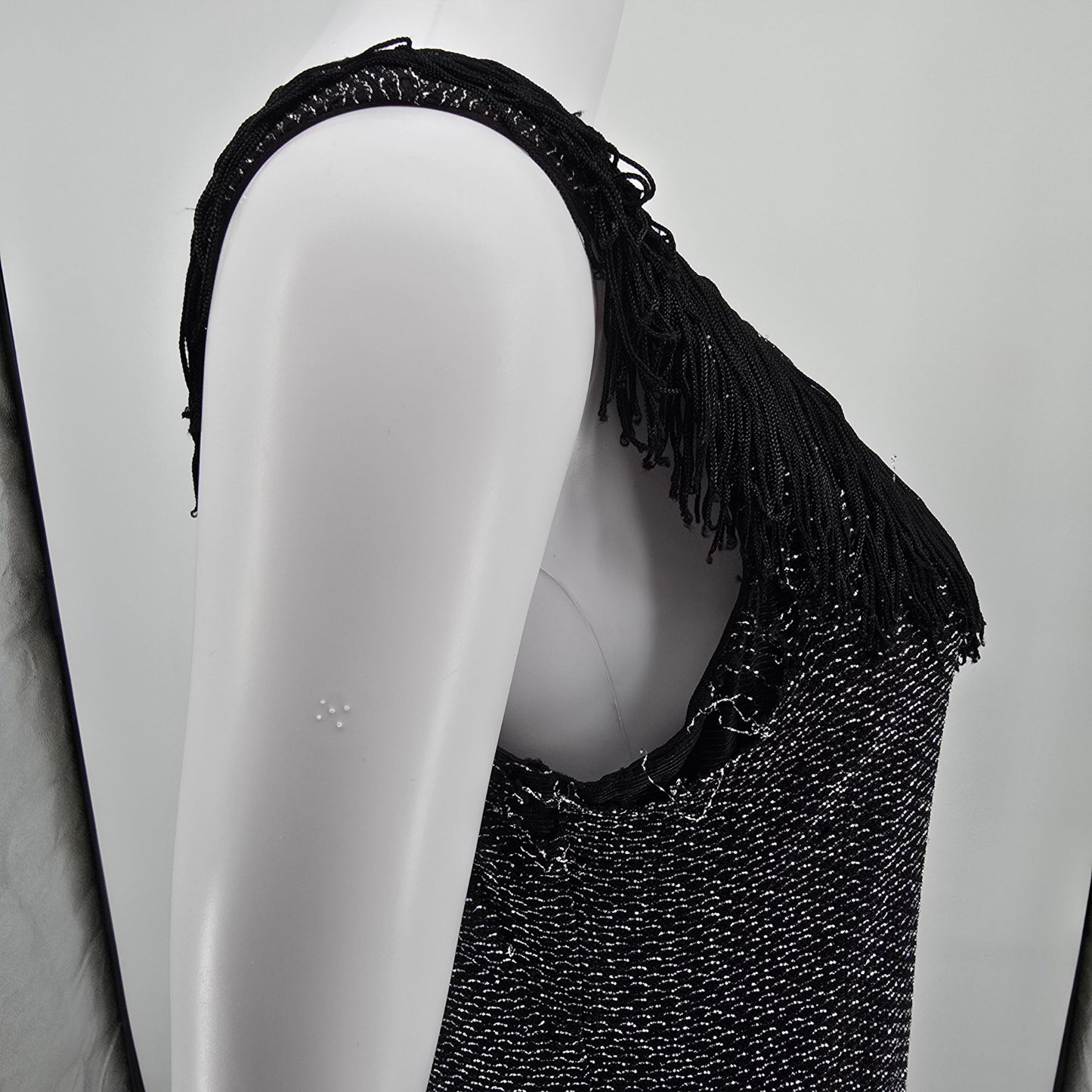 Vintage 1960s Orvieto Creations Black Metallic Knit Flapper Revival Dress (M)