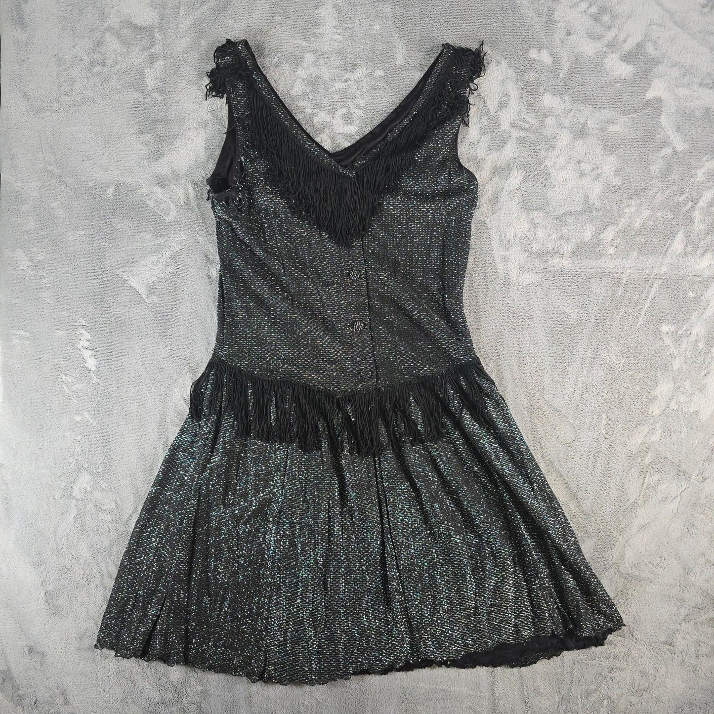 Vintage 1960s Orvieto Creations Black Metallic Knit Flapper Revival Dress (M)