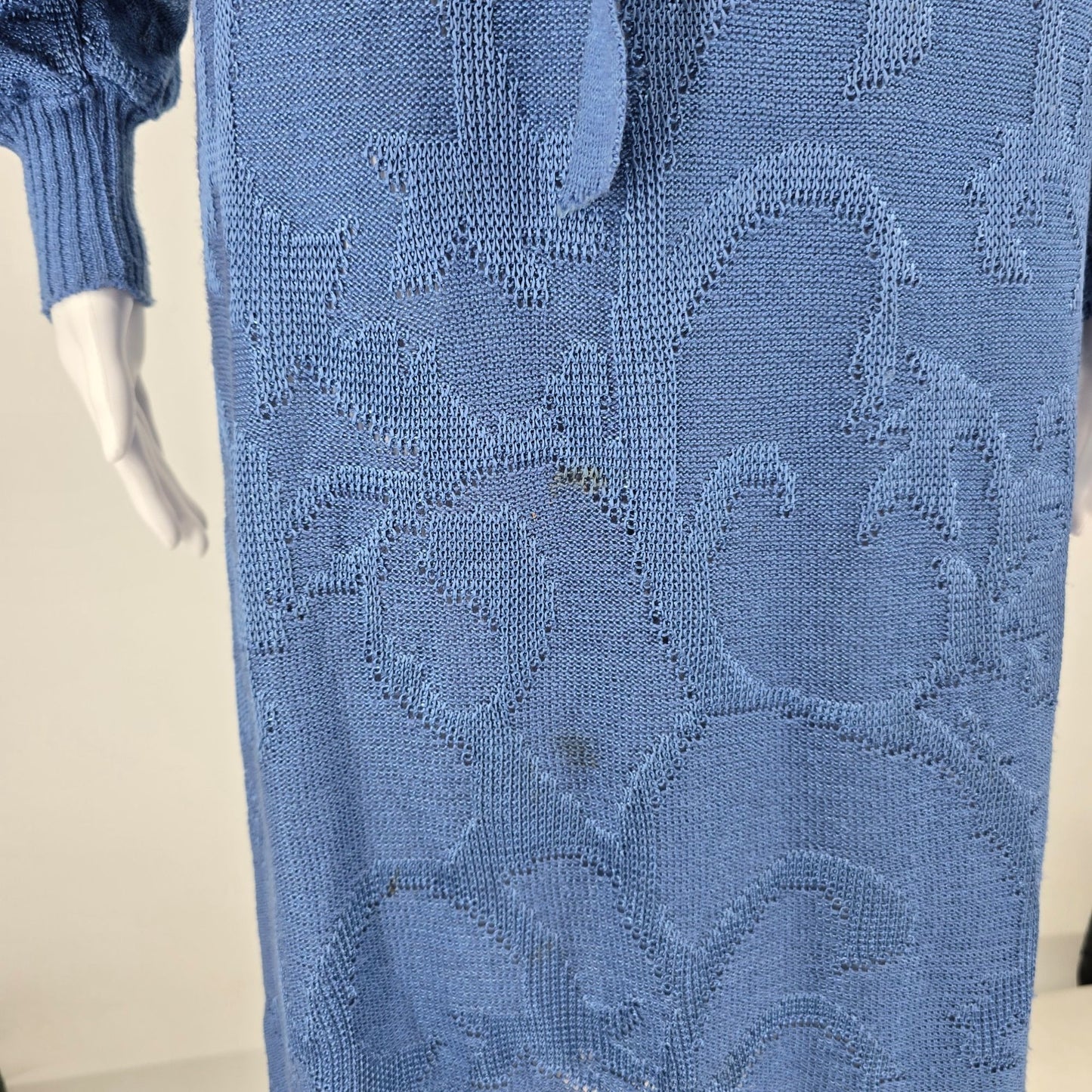 Vintage 1980s Schrader Knit Petites Blue Belted Long Sleeve Sweater Dress (M)