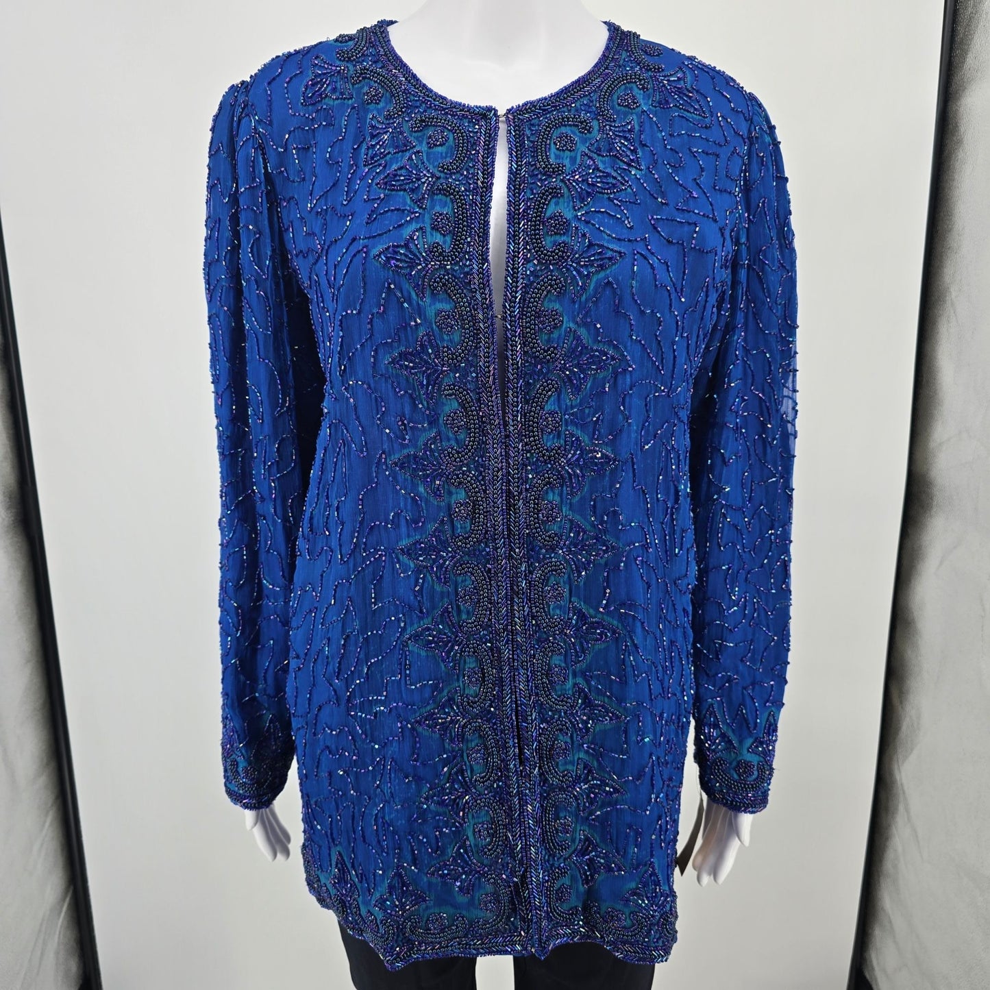 Vintage 1990s Anujan Creation Cobalt Blue Silk Beaded Evening Jacket (M)