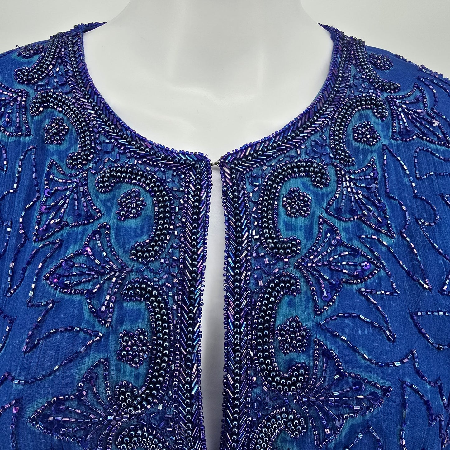 Vintage 1990s Anujan Creation Cobalt Blue Silk Beaded Evening Jacket (M)