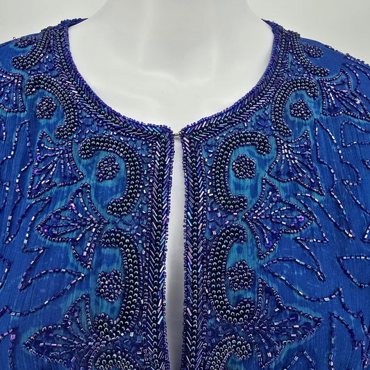 Vintage 1990s Anujan Creation Cobalt Blue Silk Beaded Evening Jacket (M)