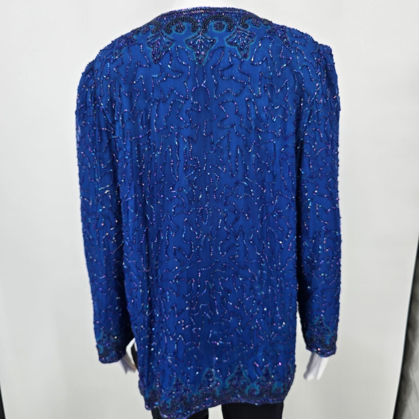 Vintage 1990s Anujan Creation Cobalt Blue Silk Beaded Evening Jacket (M)