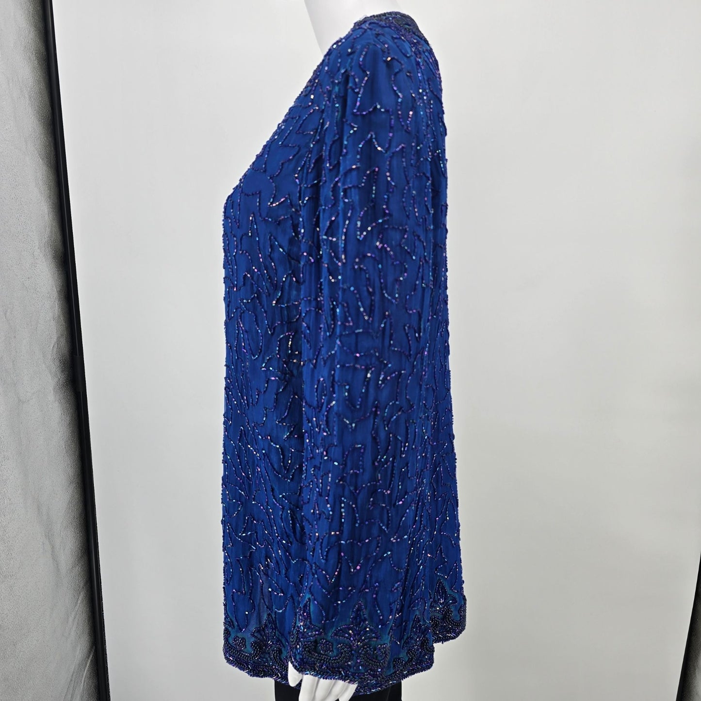 Vintage 1990s Anujan Creation Cobalt Blue Silk Beaded Evening Jacket (M)