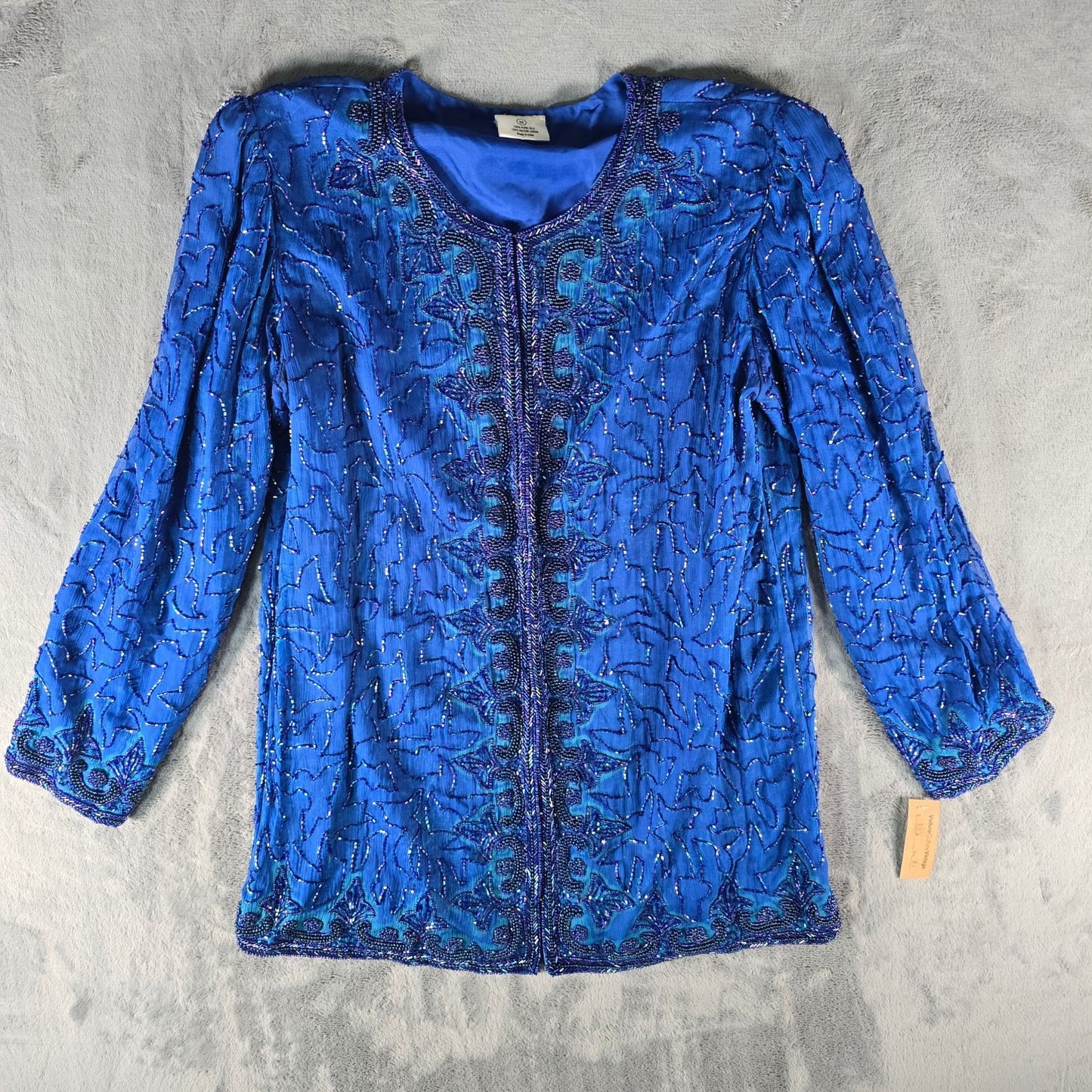 Vintage 1990s Anujan Creation Cobalt Blue Silk Beaded Evening Jacket (M)