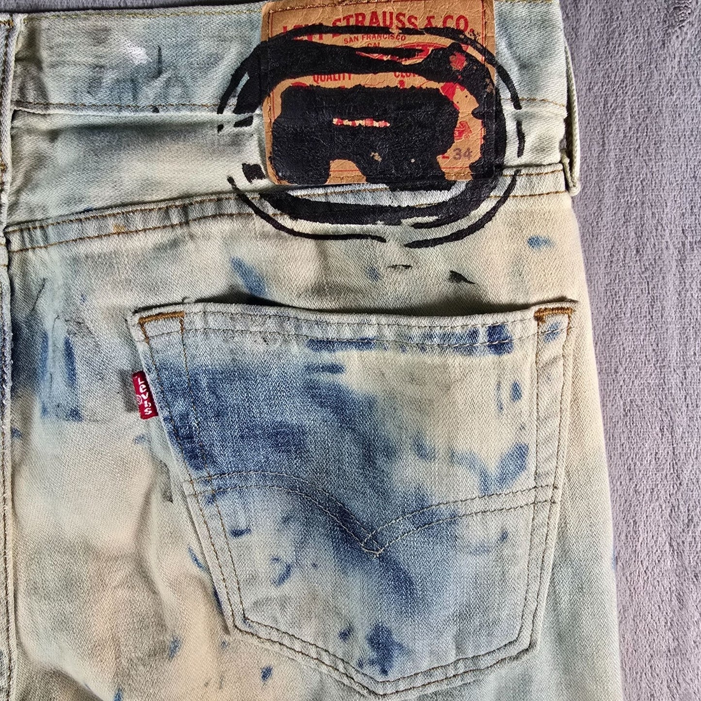 2010s Levi's 514 Straight Fit Custom Bleach Dyed Men's Denim Jeans (32x33)