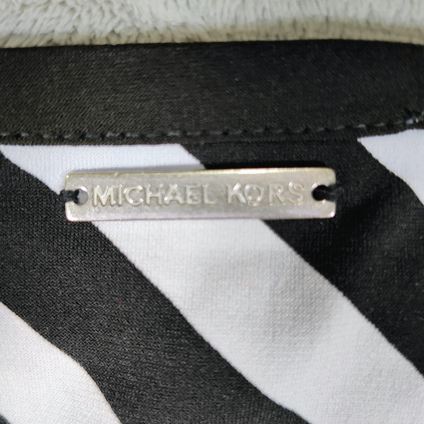 MICHAEL Michael Kors Black and White Striped Tulip-Sleeve Jersey Dress (XS)