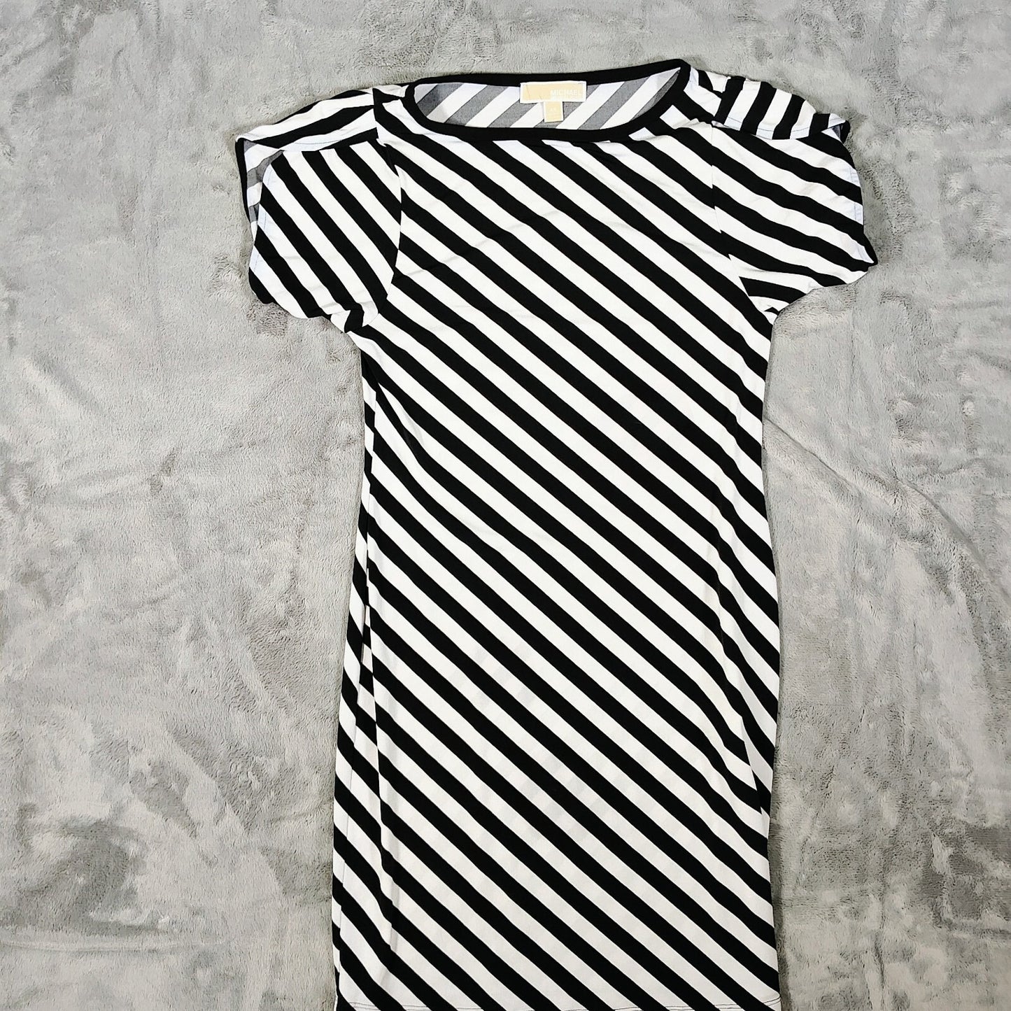 MICHAEL Michael Kors Black and White Striped Tulip-Sleeve Jersey Dress (XS)