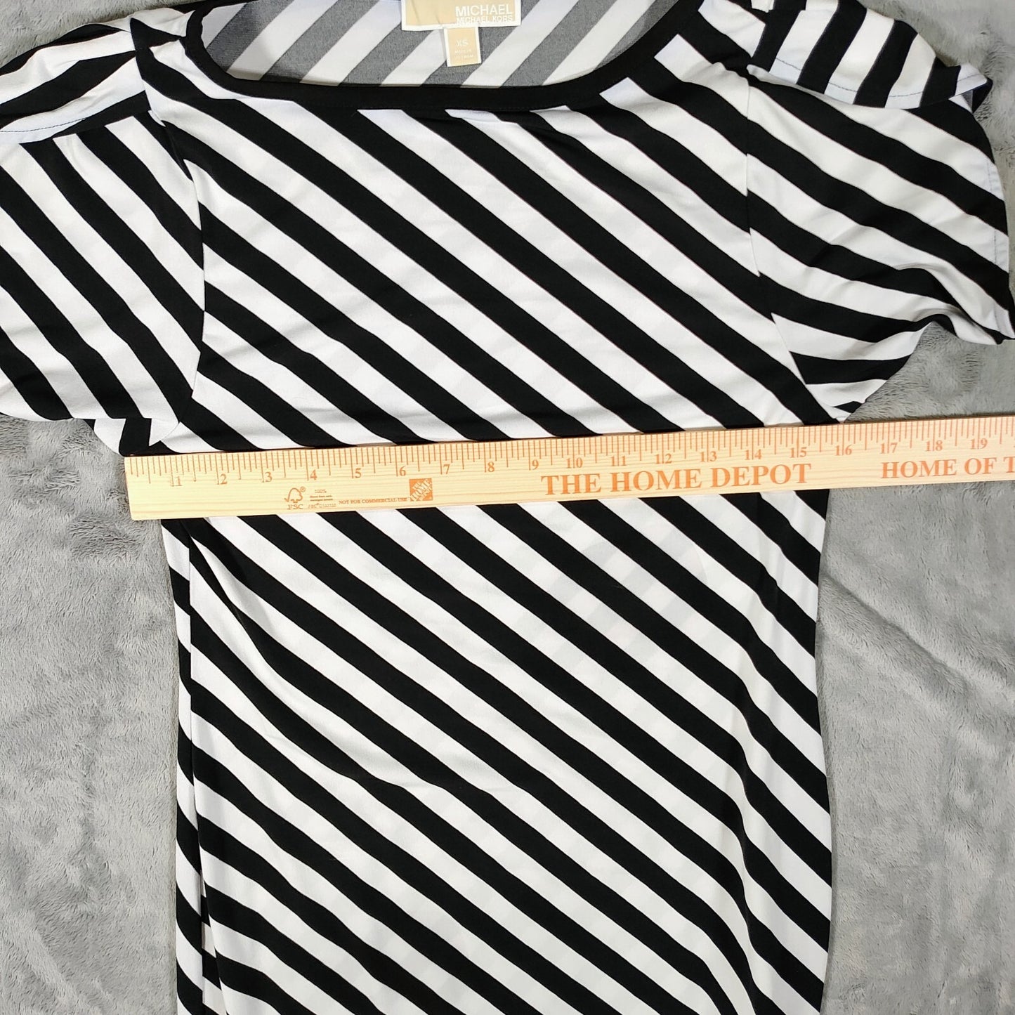 MICHAEL Michael Kors Black and White Striped Tulip-Sleeve Jersey Dress (XS)