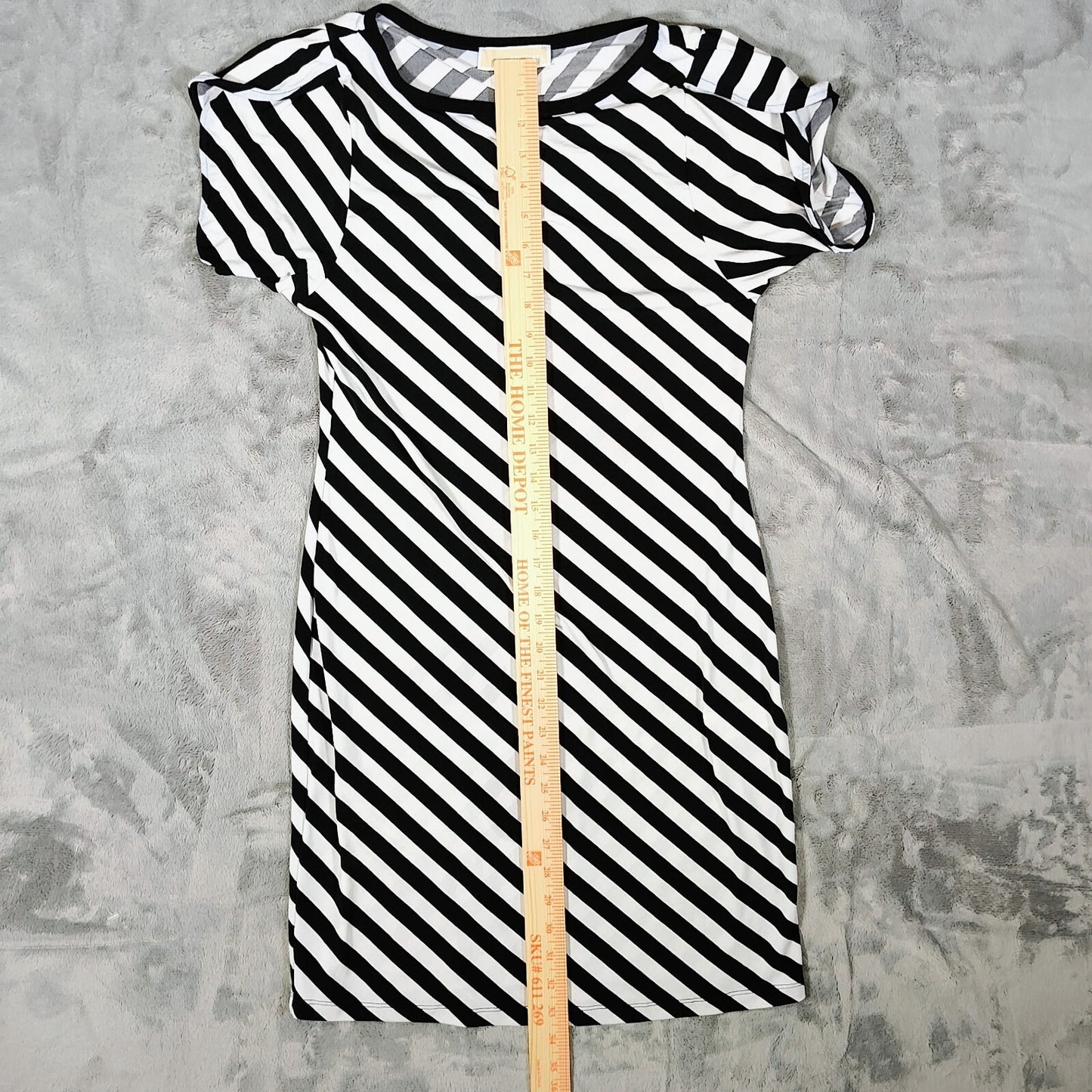 MICHAEL Michael Kors Black and White Striped Tulip-Sleeve Jersey Dress (XS)