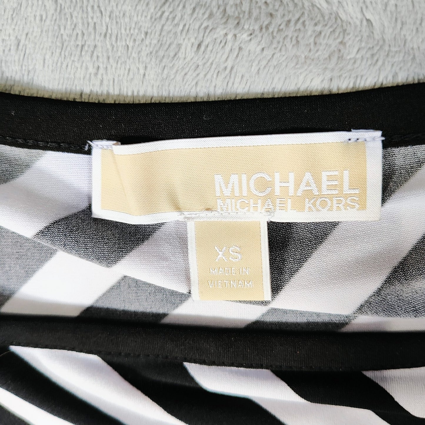 MICHAEL Michael Kors Black and White Striped Tulip-Sleeve Jersey Dress (XS)