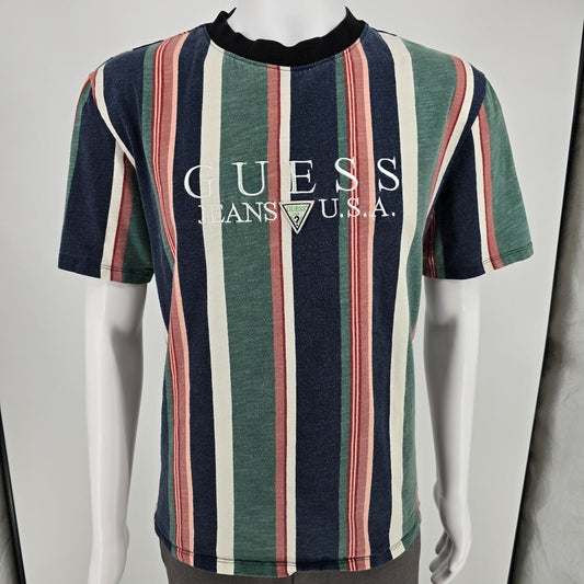 Guess Jeans U.S.A. Embroidered Logo Faded Multicolor Striped T-Shirt (M)