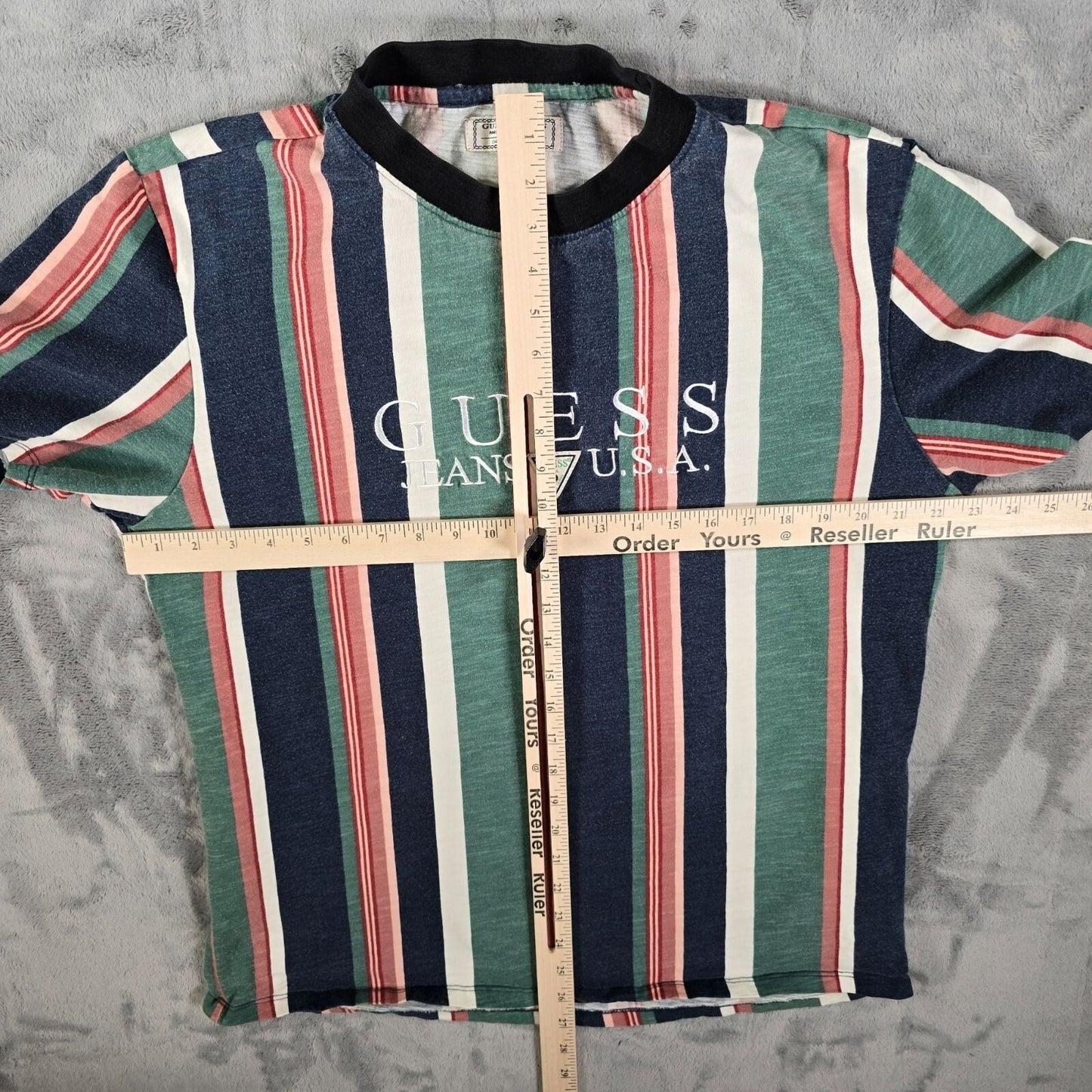 Guess Jeans U.S.A. Embroidered Logo Faded Multicolor Striped T-Shirt (M)