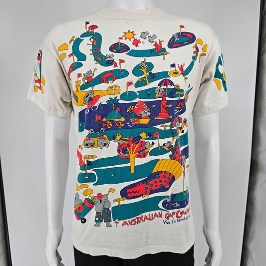 Vintage 1990s Viva La Wombat Australian Golf Circuit All Over Print T-Shirt (L)