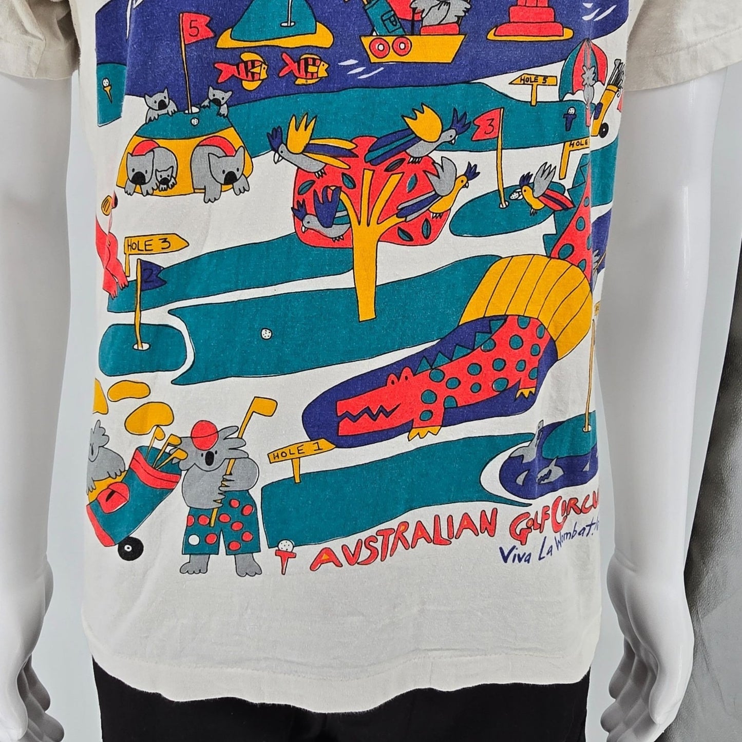 Vintage 1990s Viva La Wombat Australian Golf Circuit All Over Print T-Shirt (L)
