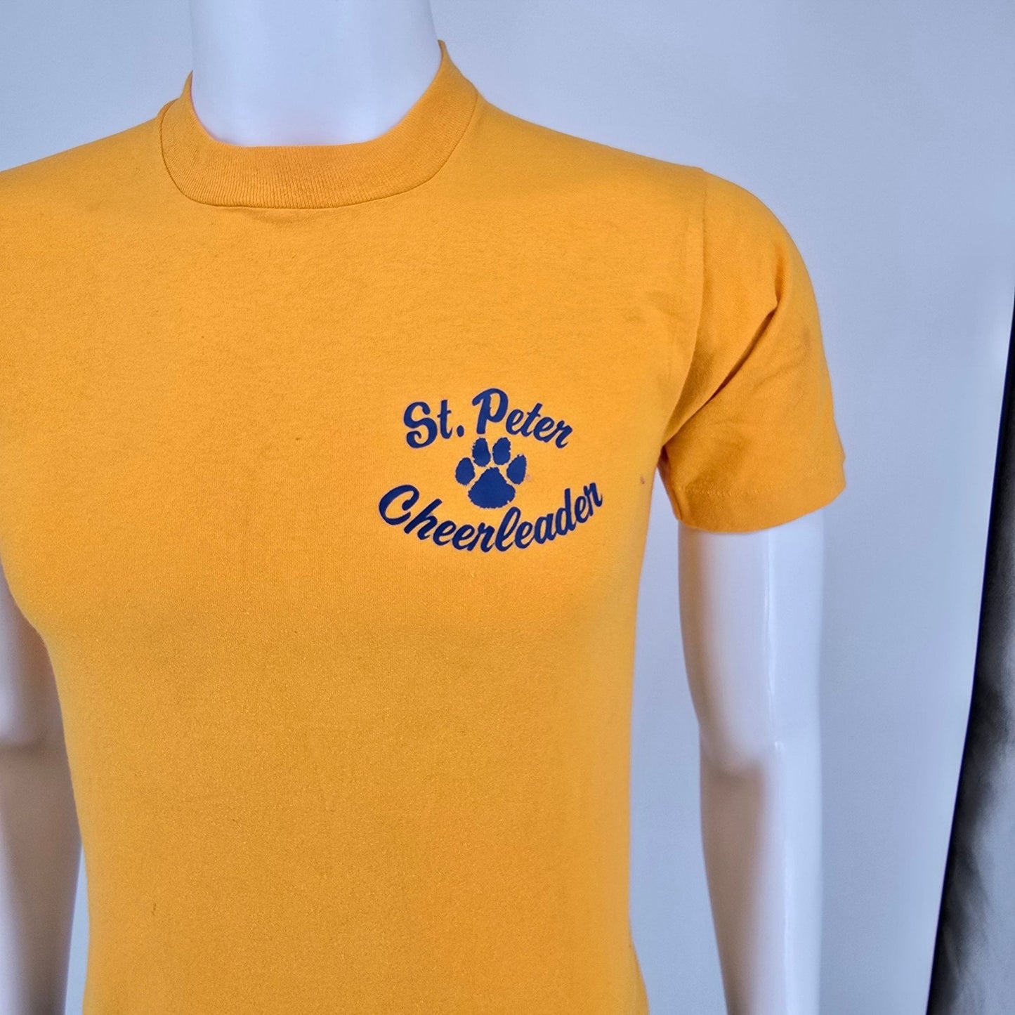 Vintage 1990s Screen Stars Best St. Peter Cheerleader Tiger Paw T-Shirt (XS/S)
