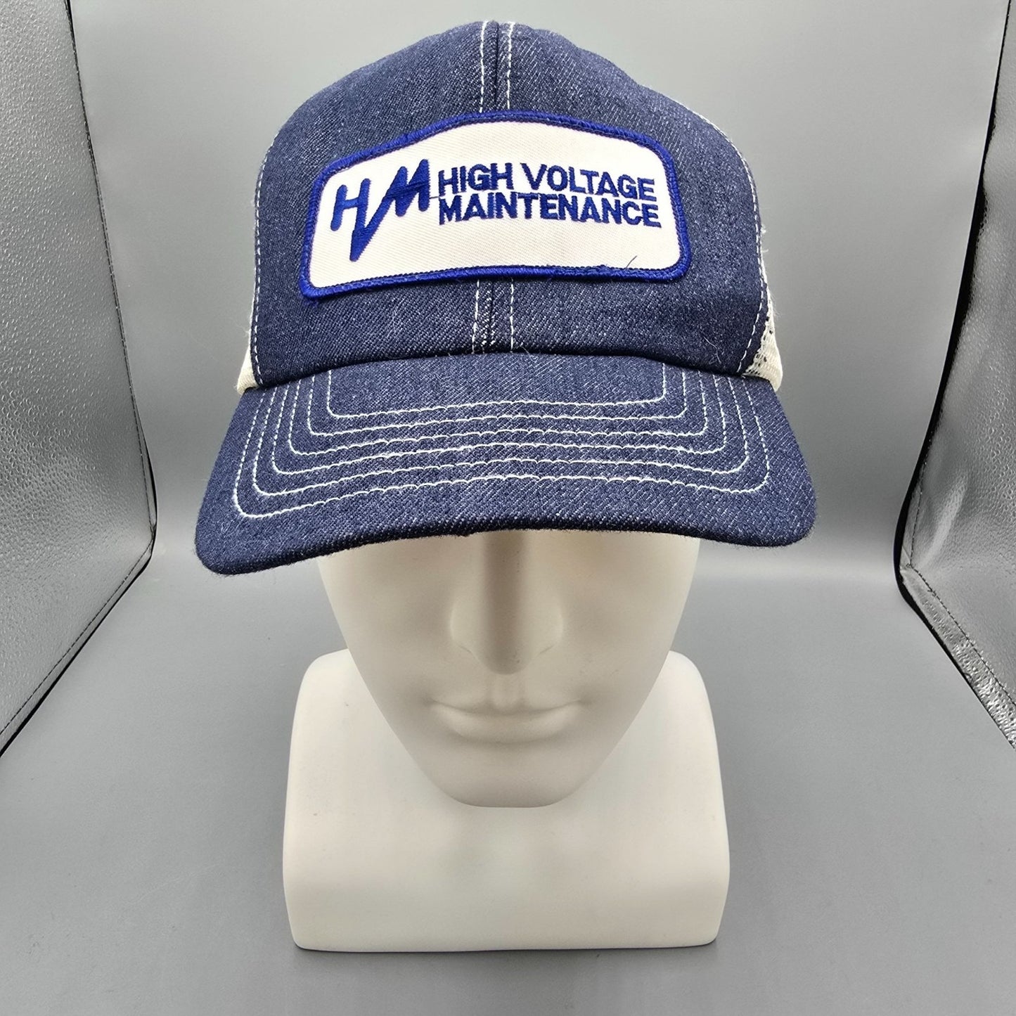 Vintage 1980s HVM High Voltage Maintenance Denim Trucker Hat (OSFA) *Damaged