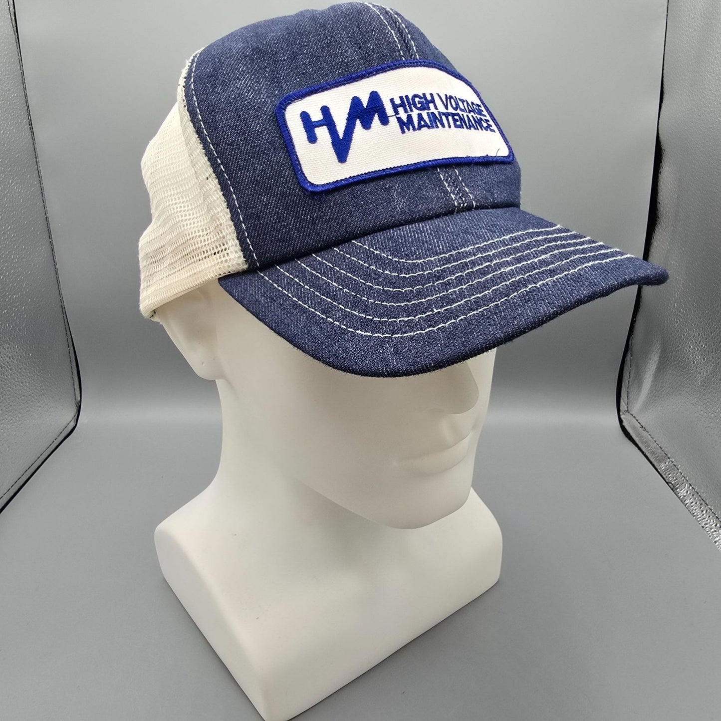 Vintage 1980s HVM High Voltage Maintenance Denim Trucker Hat (OSFA) *Damaged