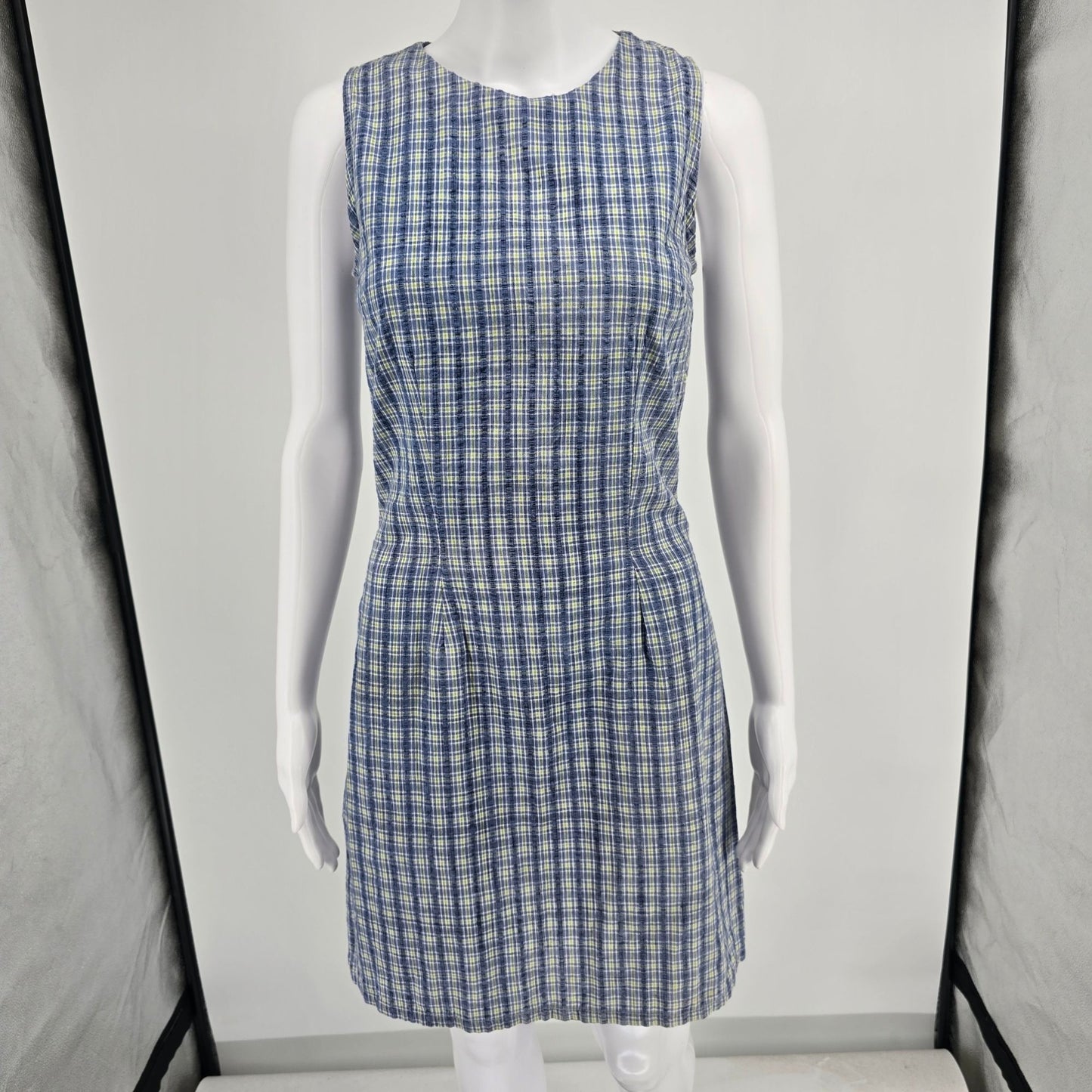 Vintage 1990s Tart Cotton Plaid Made in USA Sleeveless Shift Dress (XS/2)