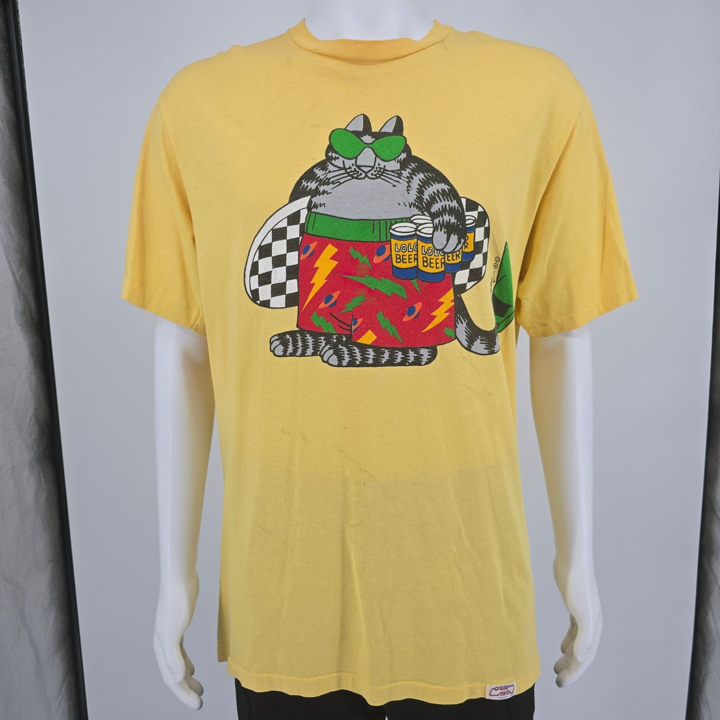 Vintage 1980s Crazy Shirts Hawaii B. Kliban Lolo Beer Surfer Cat T-Shirt (XL)