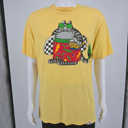 Vintage 1980s Crazy Shirts Hawaii B. Kliban Lolo Beer Surfer Cat T-Shirt (XL)