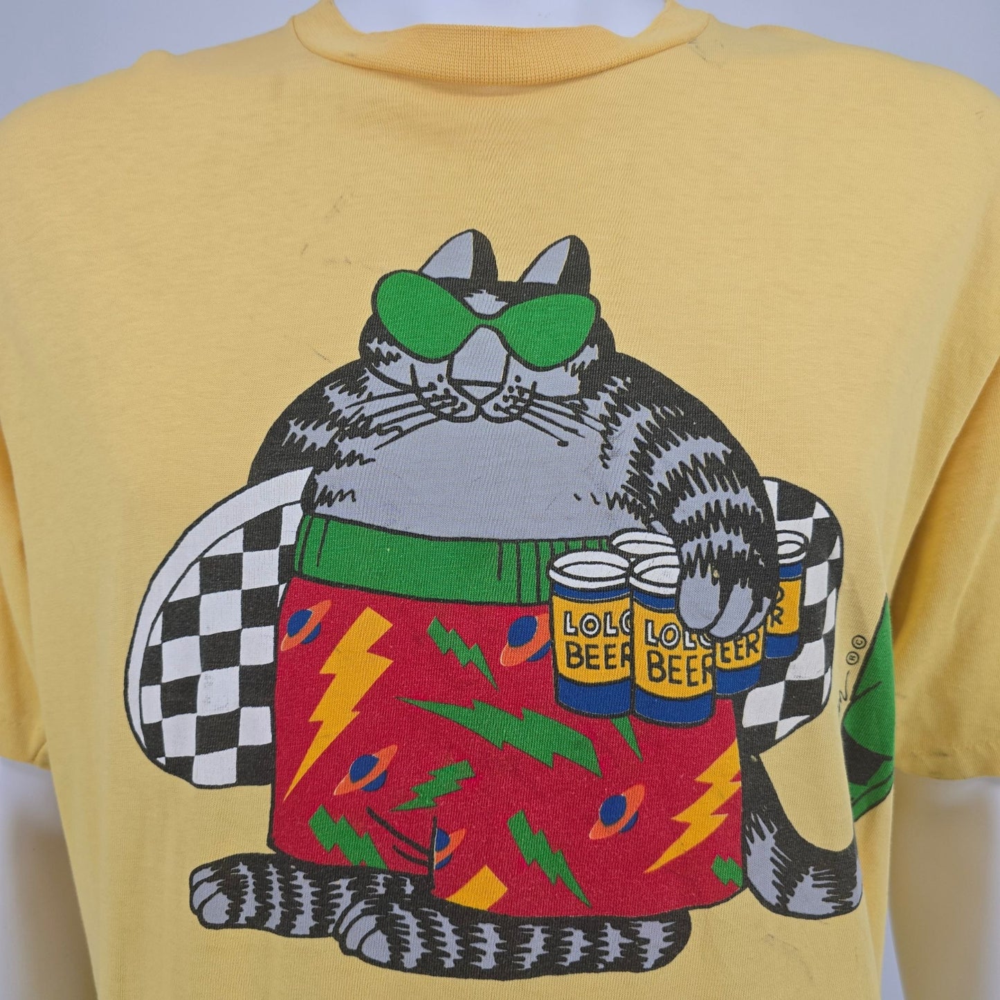 Vintage 1980s Crazy Shirts Hawaii B. Kliban Lolo Beer Surfer Cat T-Shirt (XL)