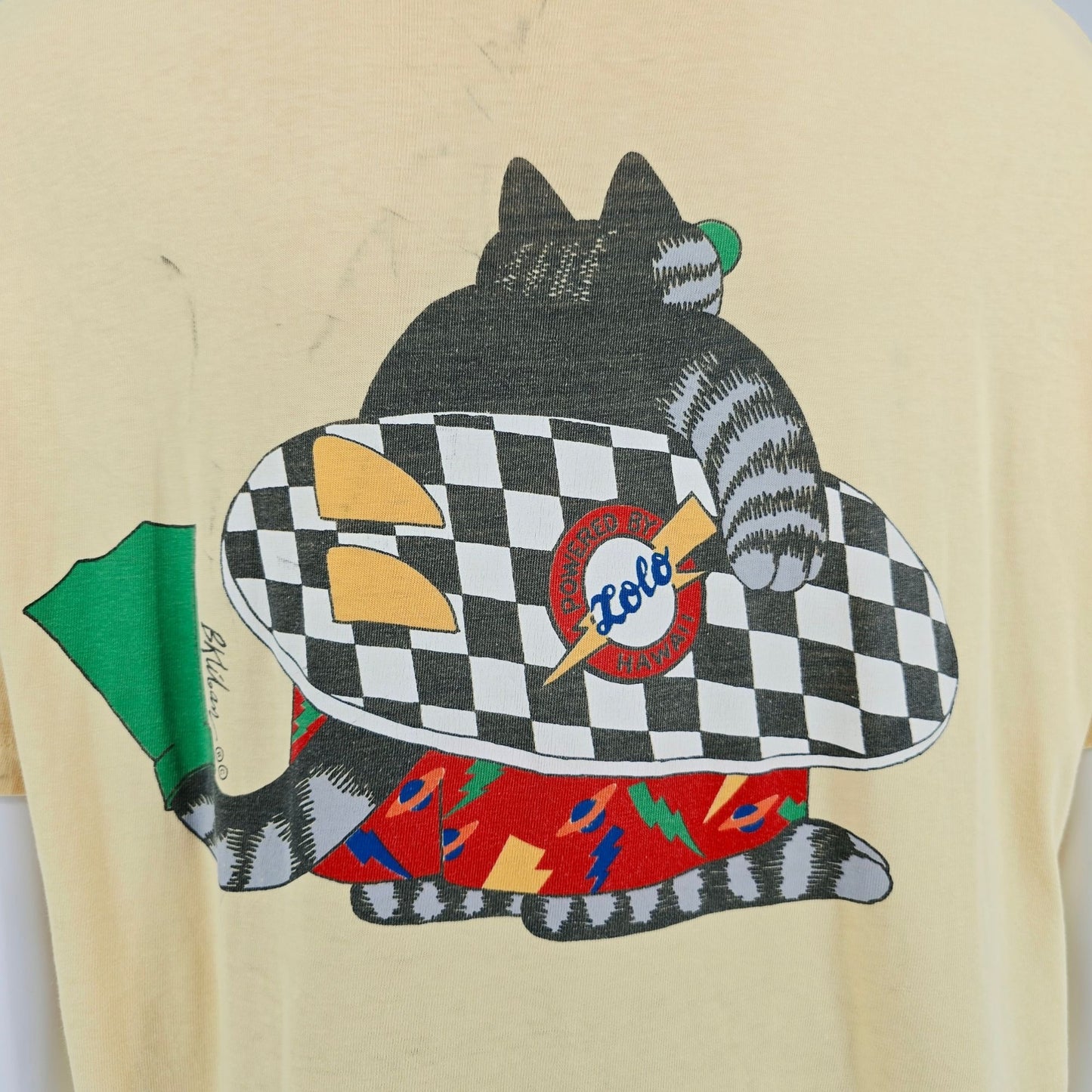 Vintage 1980s Crazy Shirts Hawaii B. Kliban Lolo Beer Surfer Cat T-Shirt (XL)