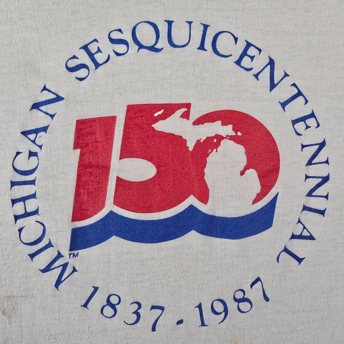 Distressed Vintage 1987 D.G. Sportswear Michigan Sesquicentennial T-Shirt (M)