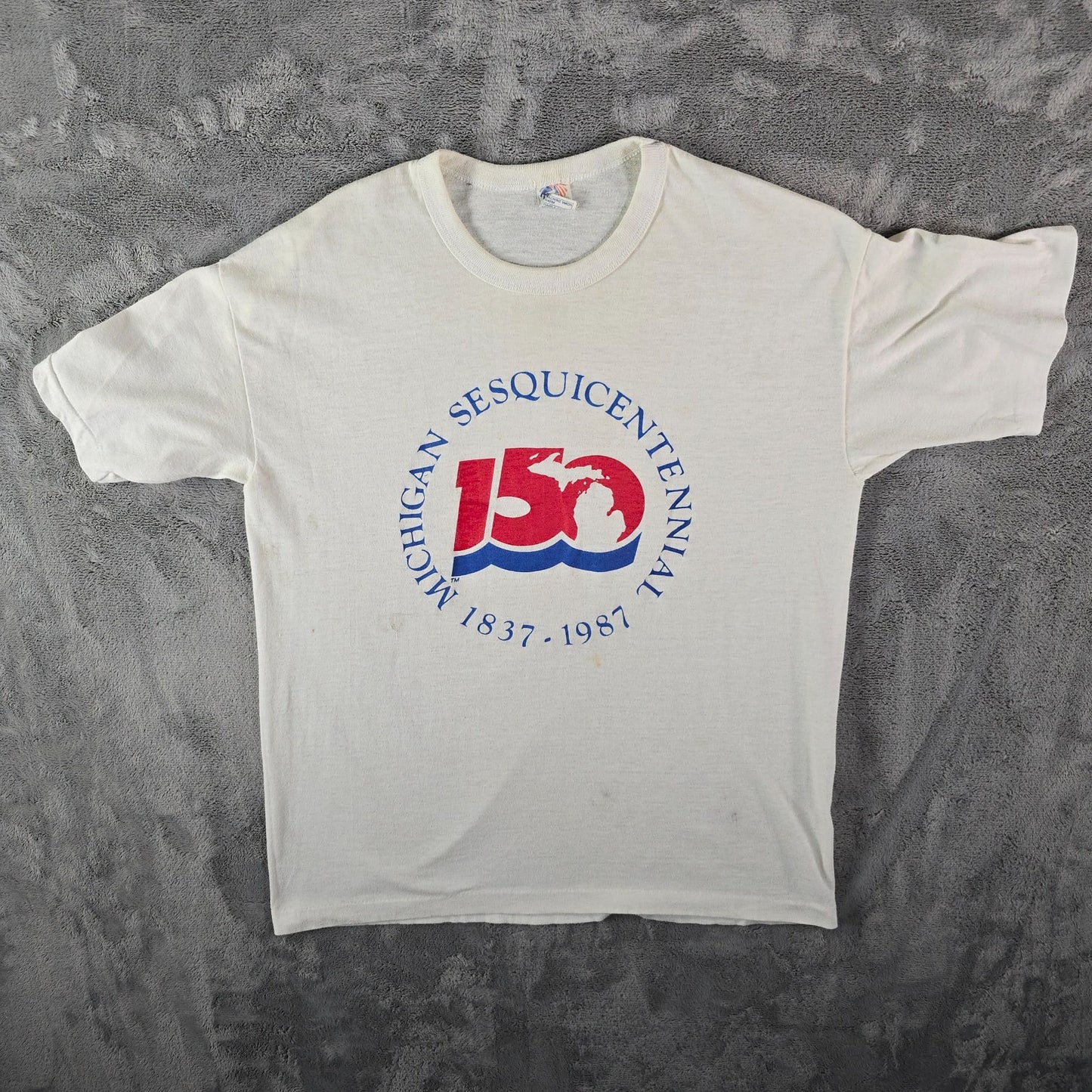 Distressed Vintage 1987 D.G. Sportswear Michigan Sesquicentennial T-Shirt (M)