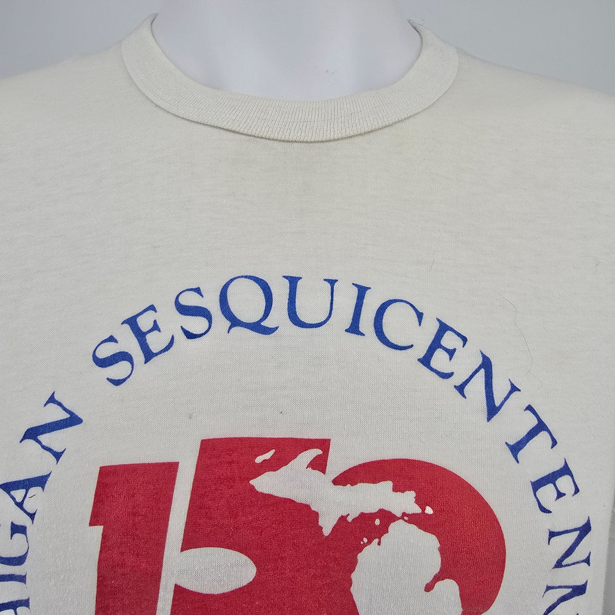 Distressed Vintage 1987 D.G. Sportswear Michigan Sesquicentennial T-Shirt (M)