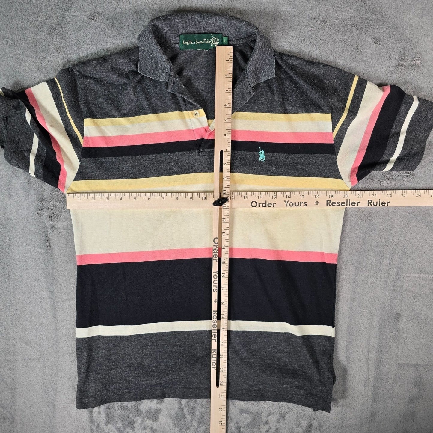 Vintage 1990s Knights of the Round Table Striped Rayon Blend Polo Shirt