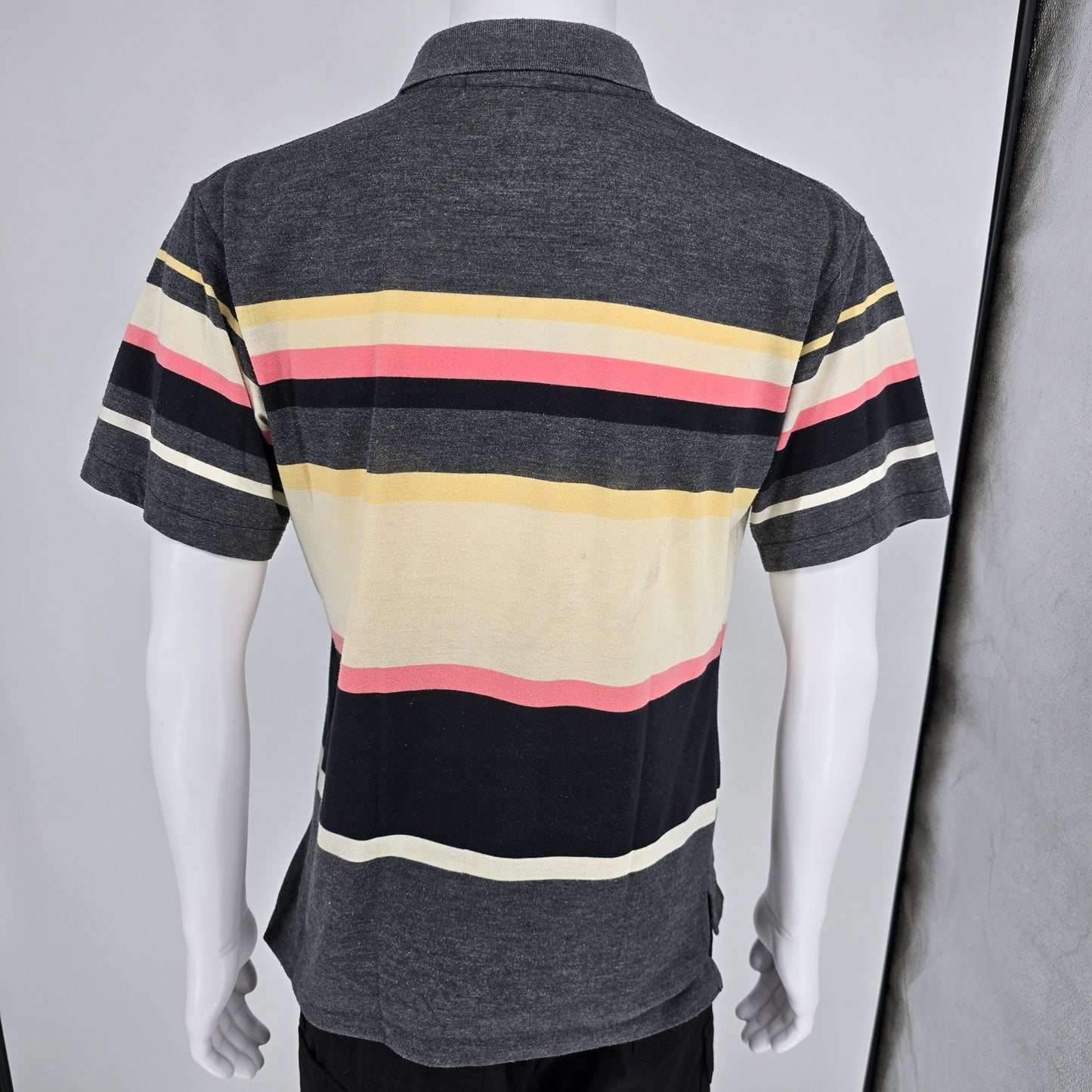 Vintage 1990s Knights of the Round Table Striped Rayon Blend Polo Shirt