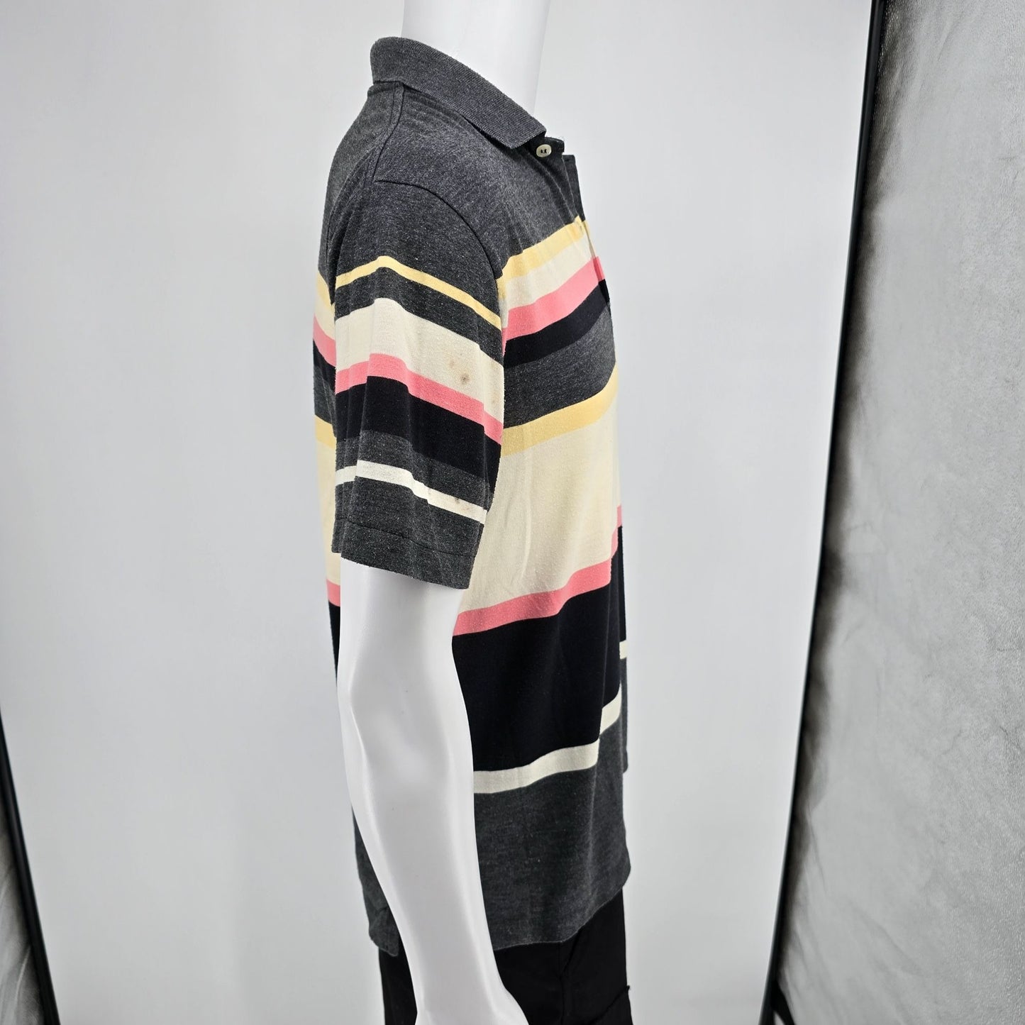 Vintage 1990s Knights of the Round Table Striped Rayon Blend Polo Shirt