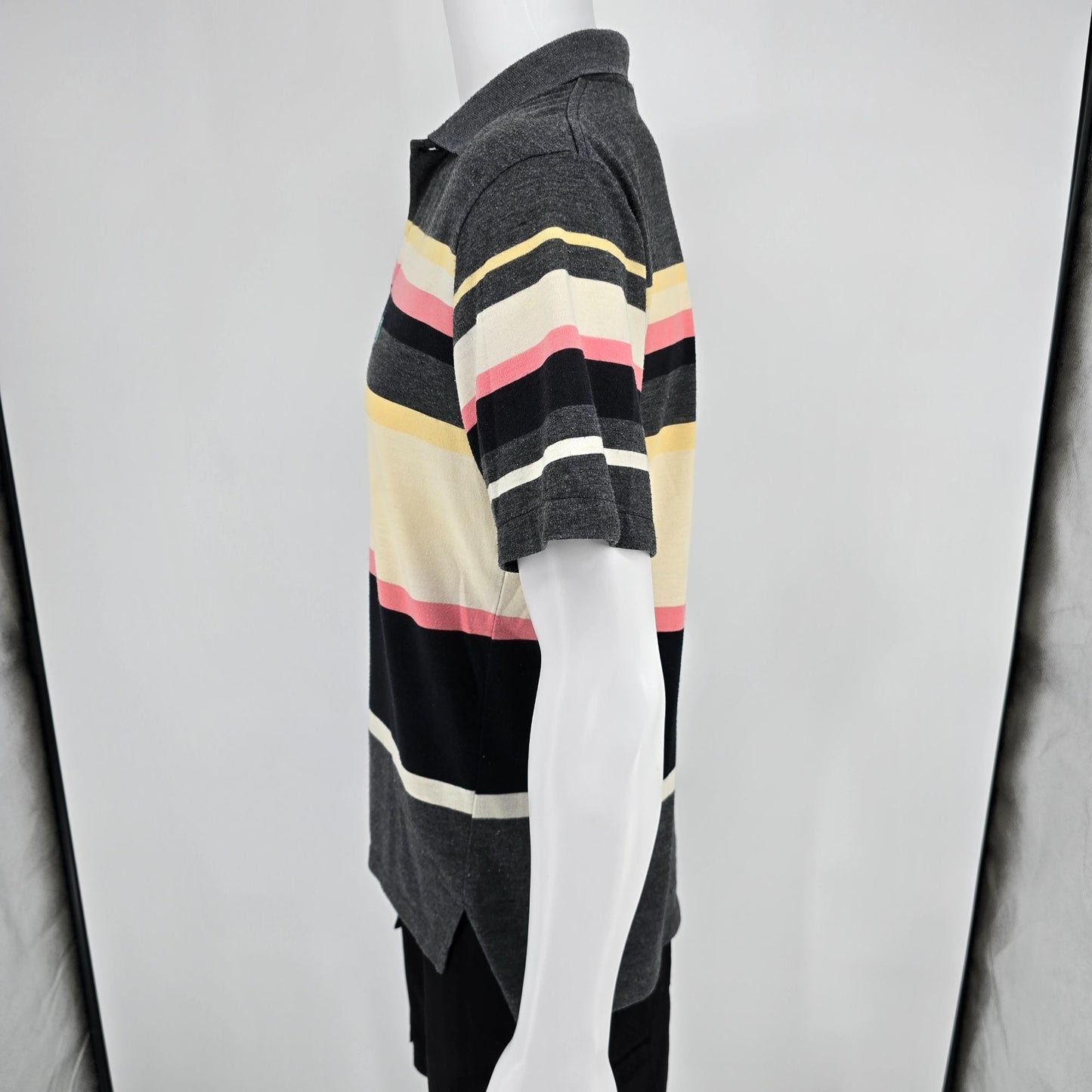 Vintage 1990s Knights of the Round Table Striped Rayon Blend Polo Shirt